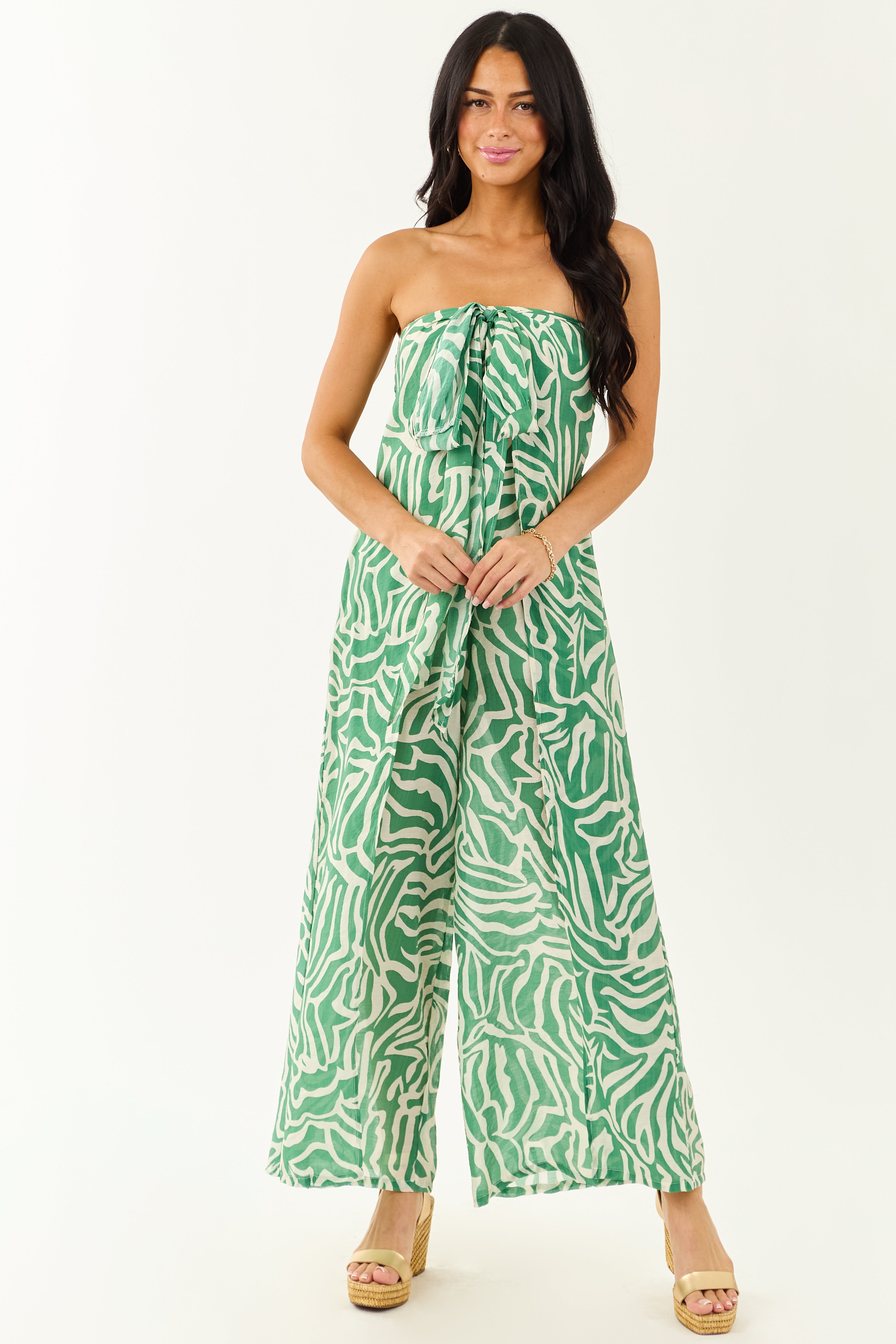 Jade Abstract Convertible Halter Wide Leg Jumpsuit