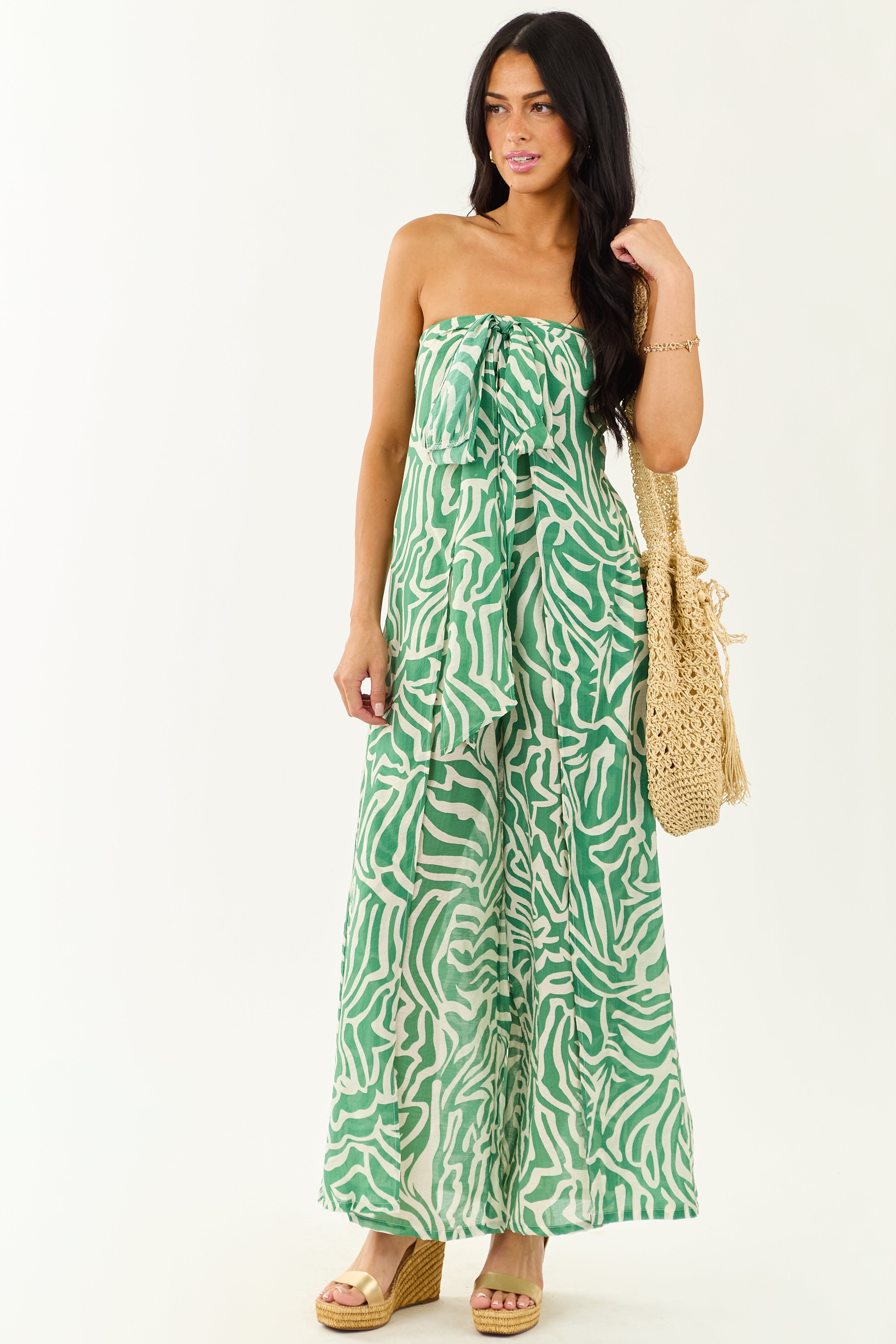 Jade Abstract Convertible Halter Wide Leg Jumpsuit