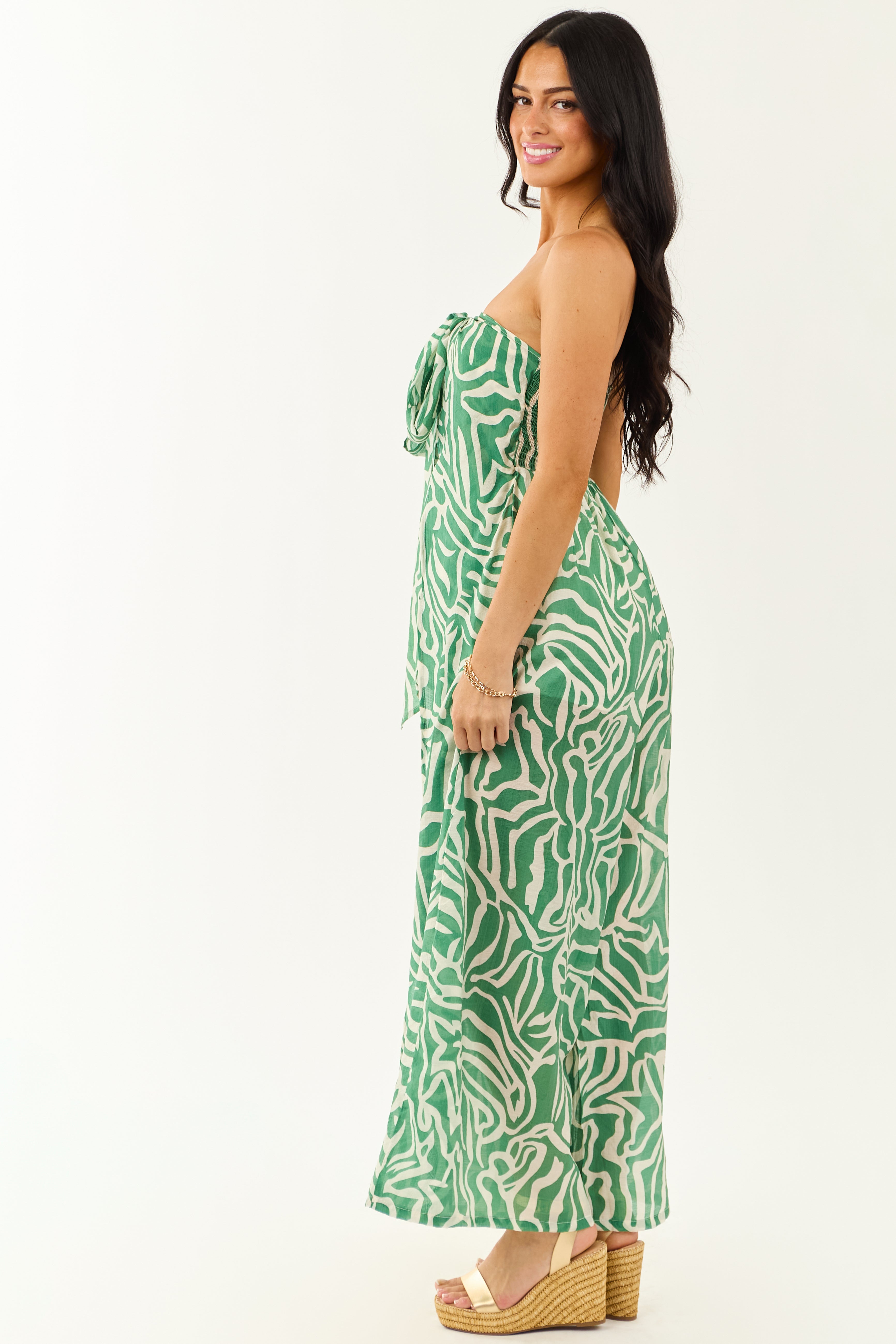Jade Abstract Convertible Halter Wide Leg Jumpsuit
