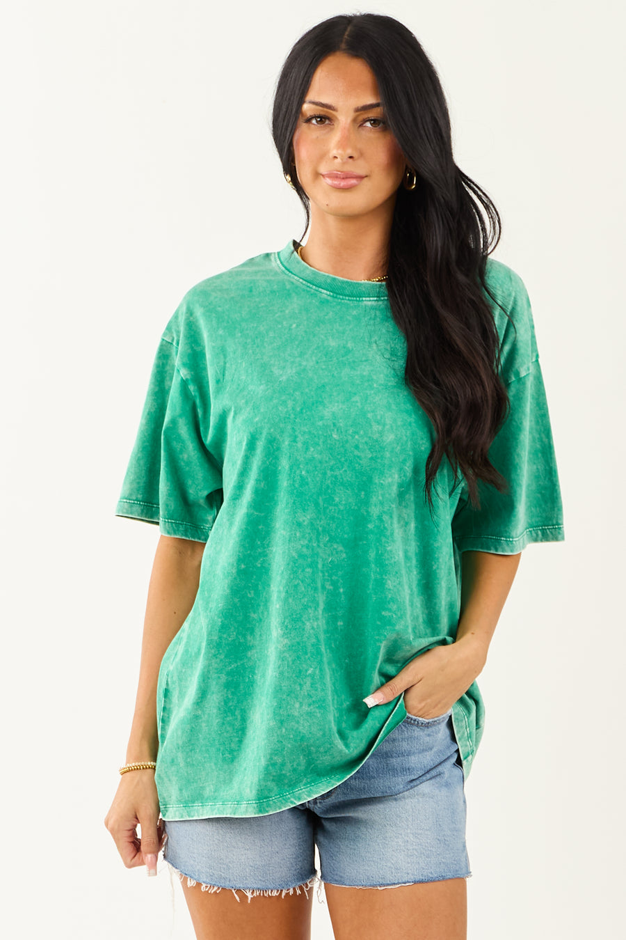 Jade Acid Wash Relaxed Cotton Short Sleeve Top