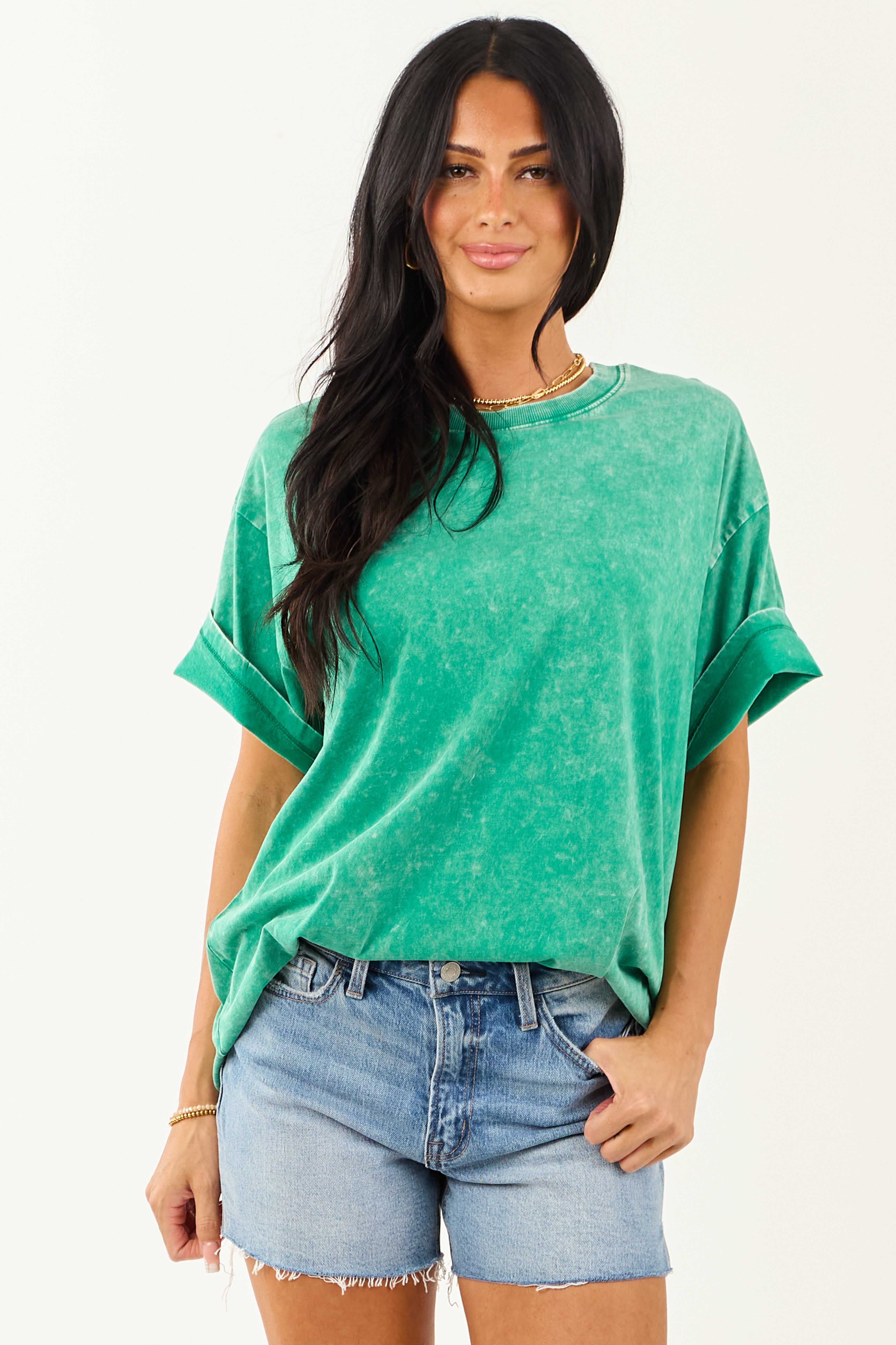 Jade Acid Wash Relaxed Cotton Short Sleeve Top
