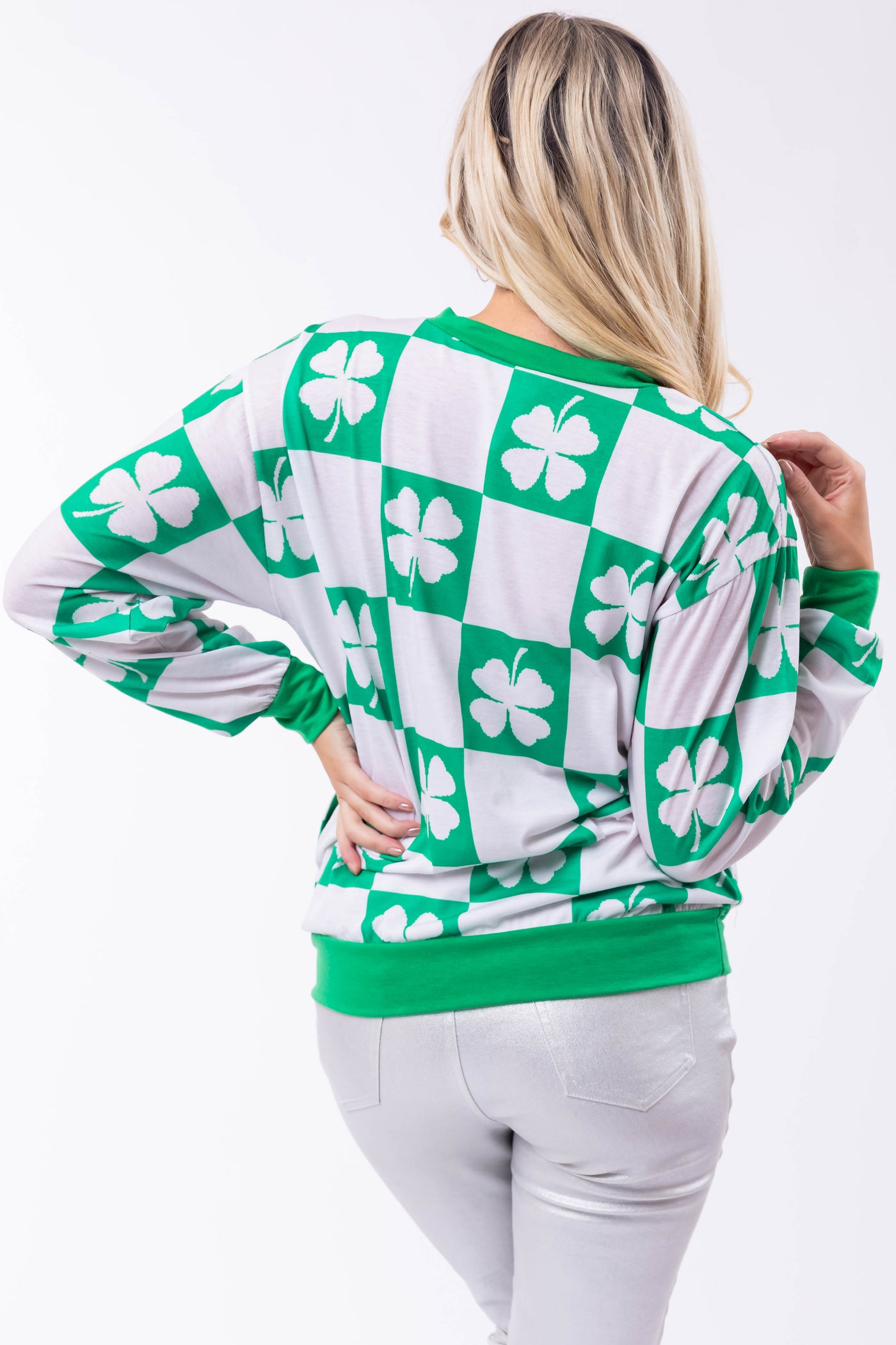 Jade Checkered Clover Lightweight Sweatshirt