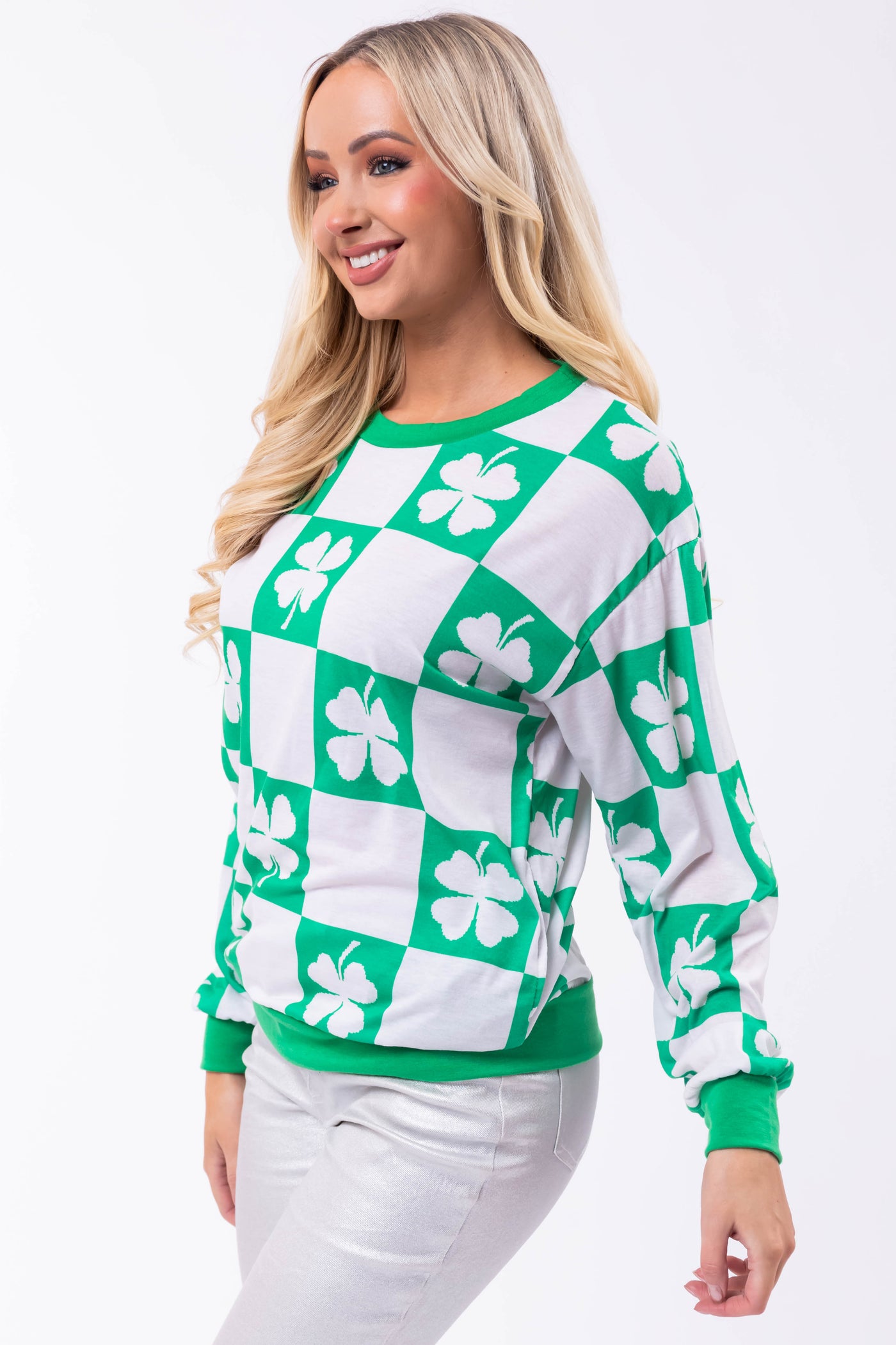 Jade Checkered Clover Lightweight Sweatshirt