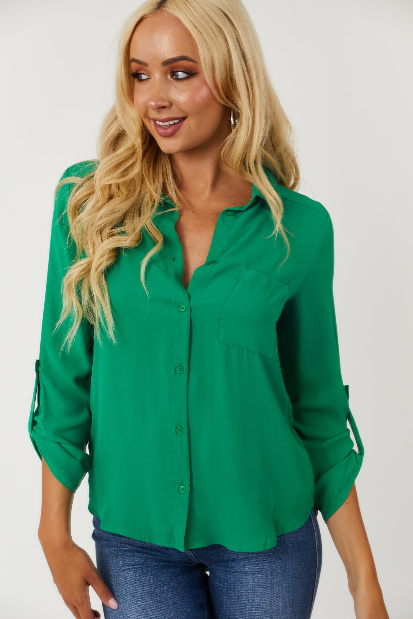 Jade Chest Pocket Collared Blouse | Lime Lush