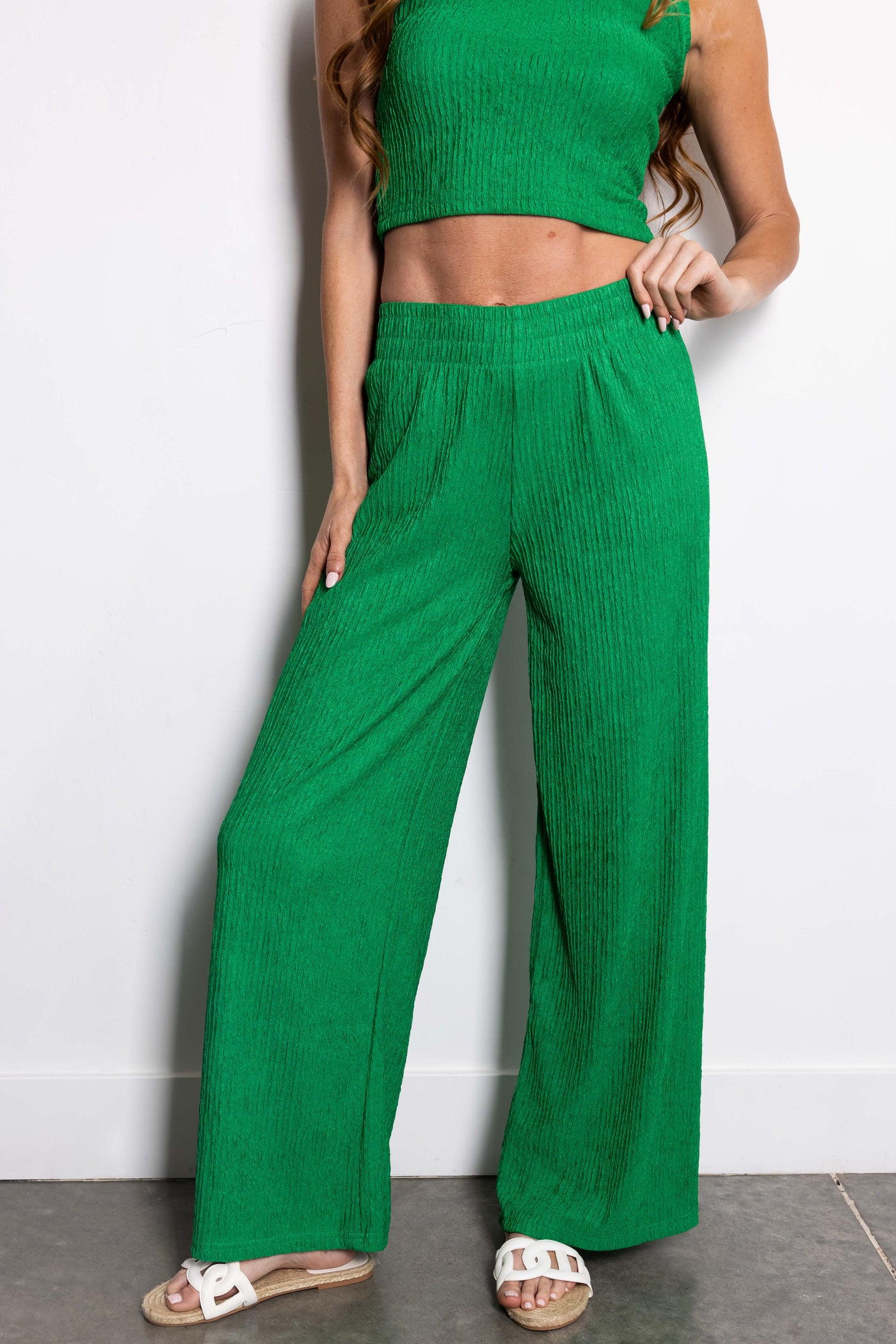 Jade Crinkled Crop Top and Pants Set