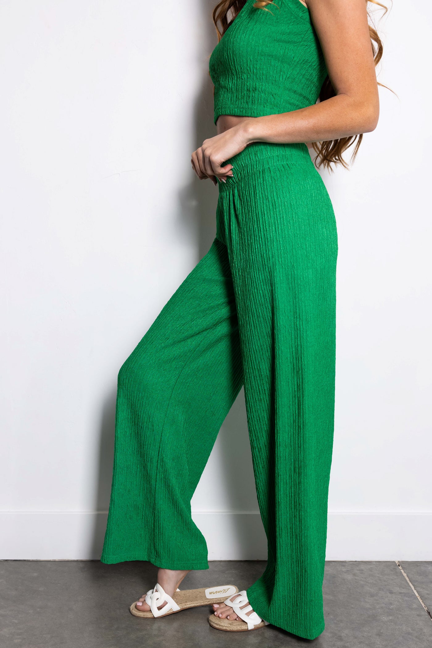 Jade Crinkled Crop Top and Pants Set