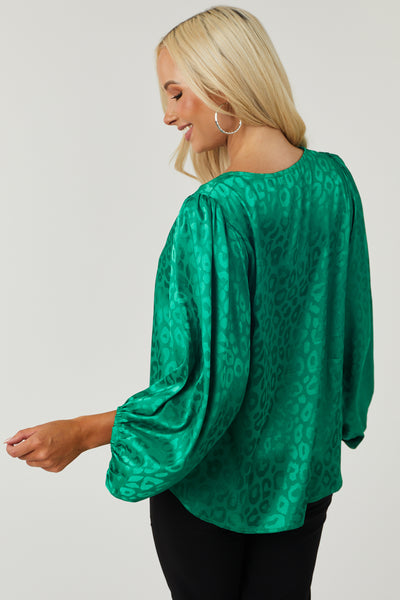 Jade Leopard Jacquard V Neck Satin Blouse