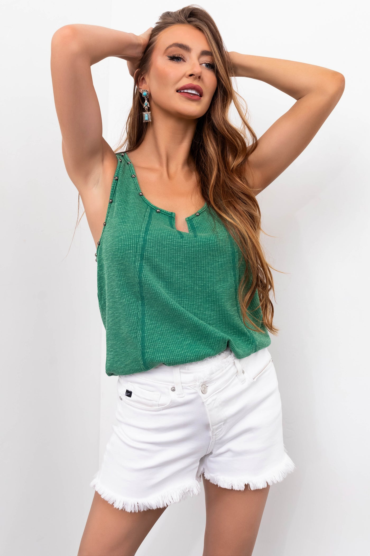 Jade Mineral Washed Studded Detail Tank Top