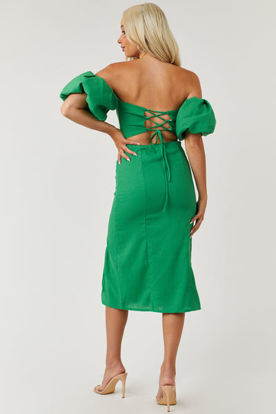 Jade Off the Shoulder Puff Sleeve Midi Dress