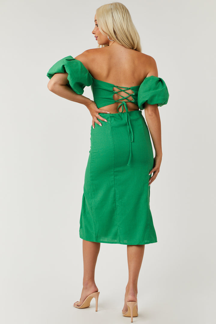 Jade Off the Shoulder Puff Sleeve Midi Dress