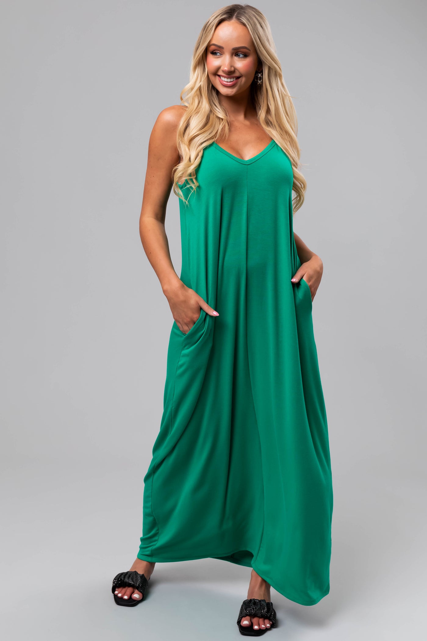 Jade Sleeveless Knit Maxi Dress with Pockets Lime Lush