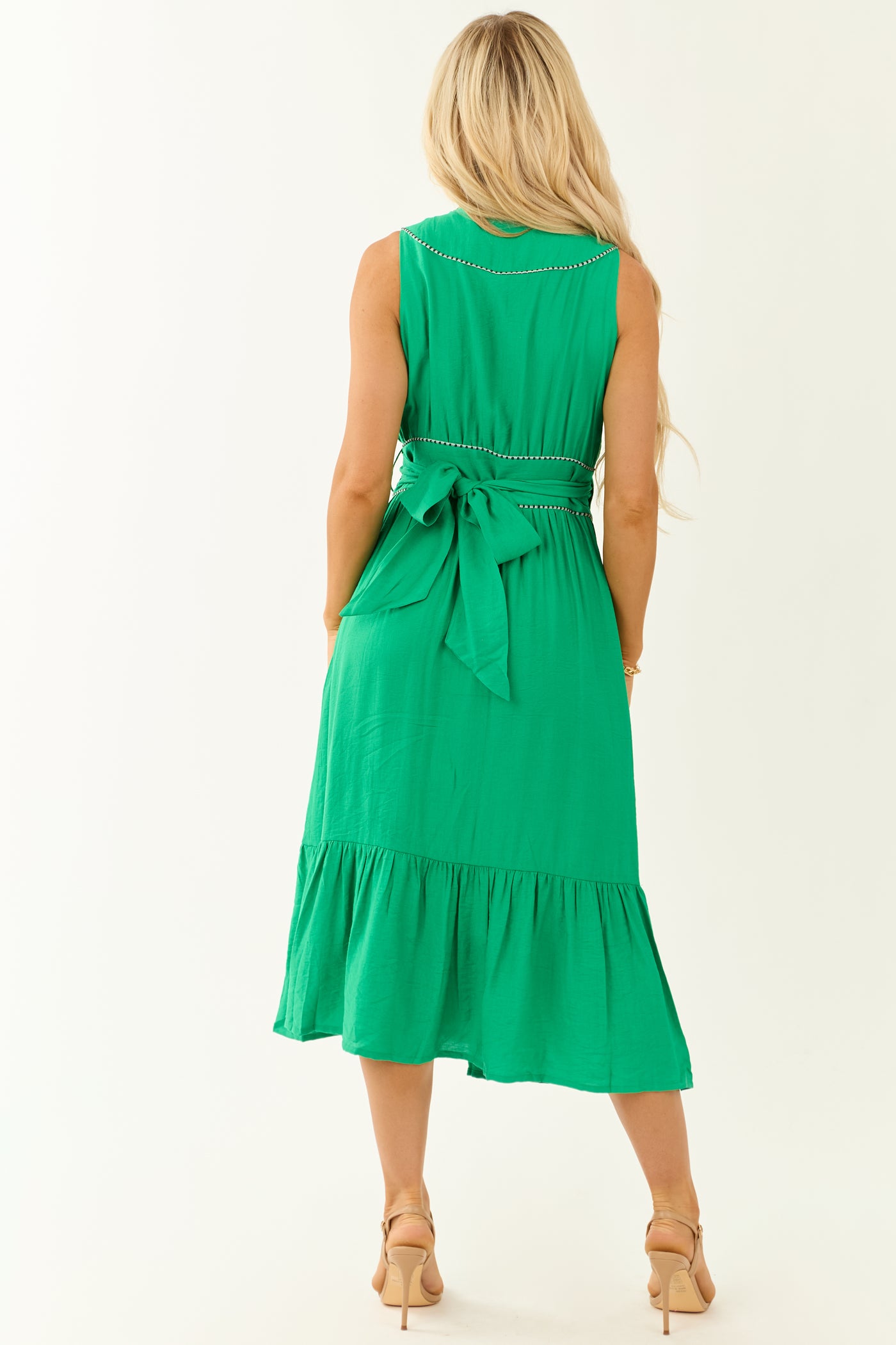 Jade V Neck Sleeveless Tiered Midi Wrap Dress