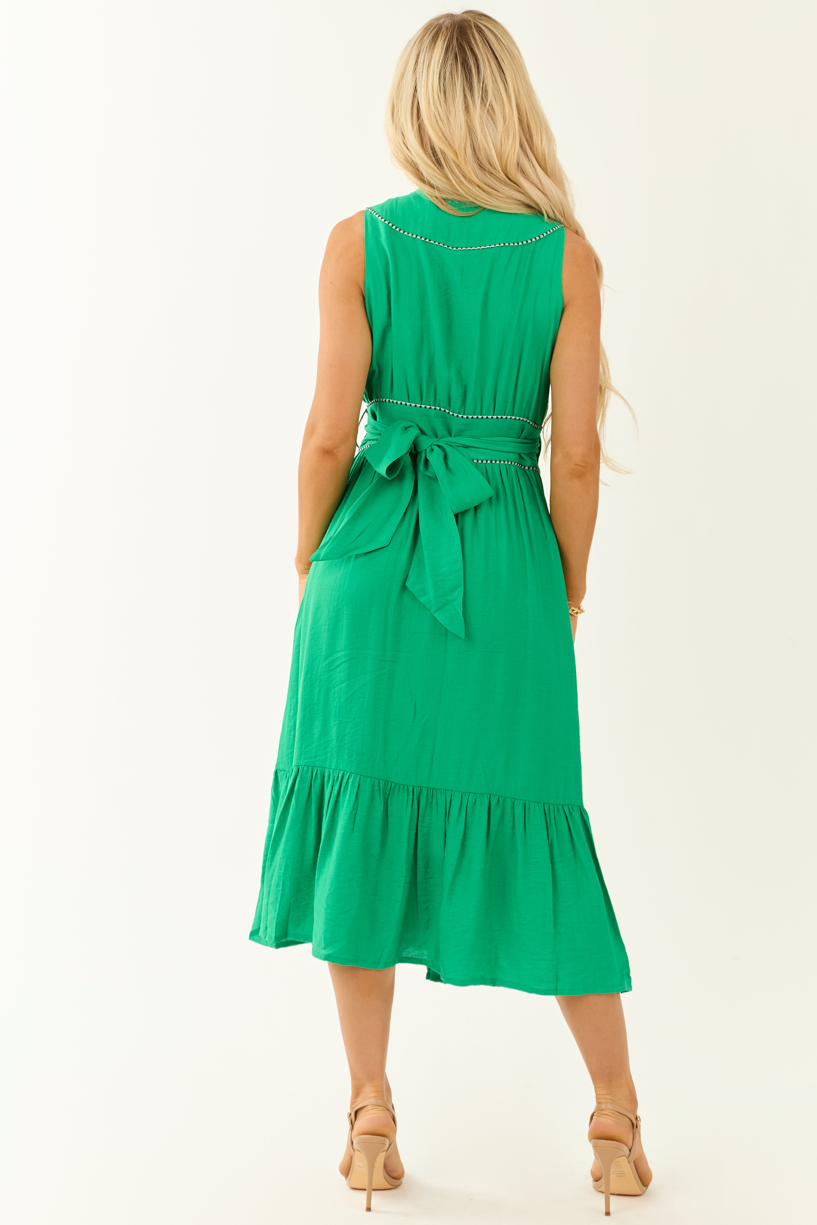 Jade V Neck Sleeveless Tiered Midi Wrap Dress