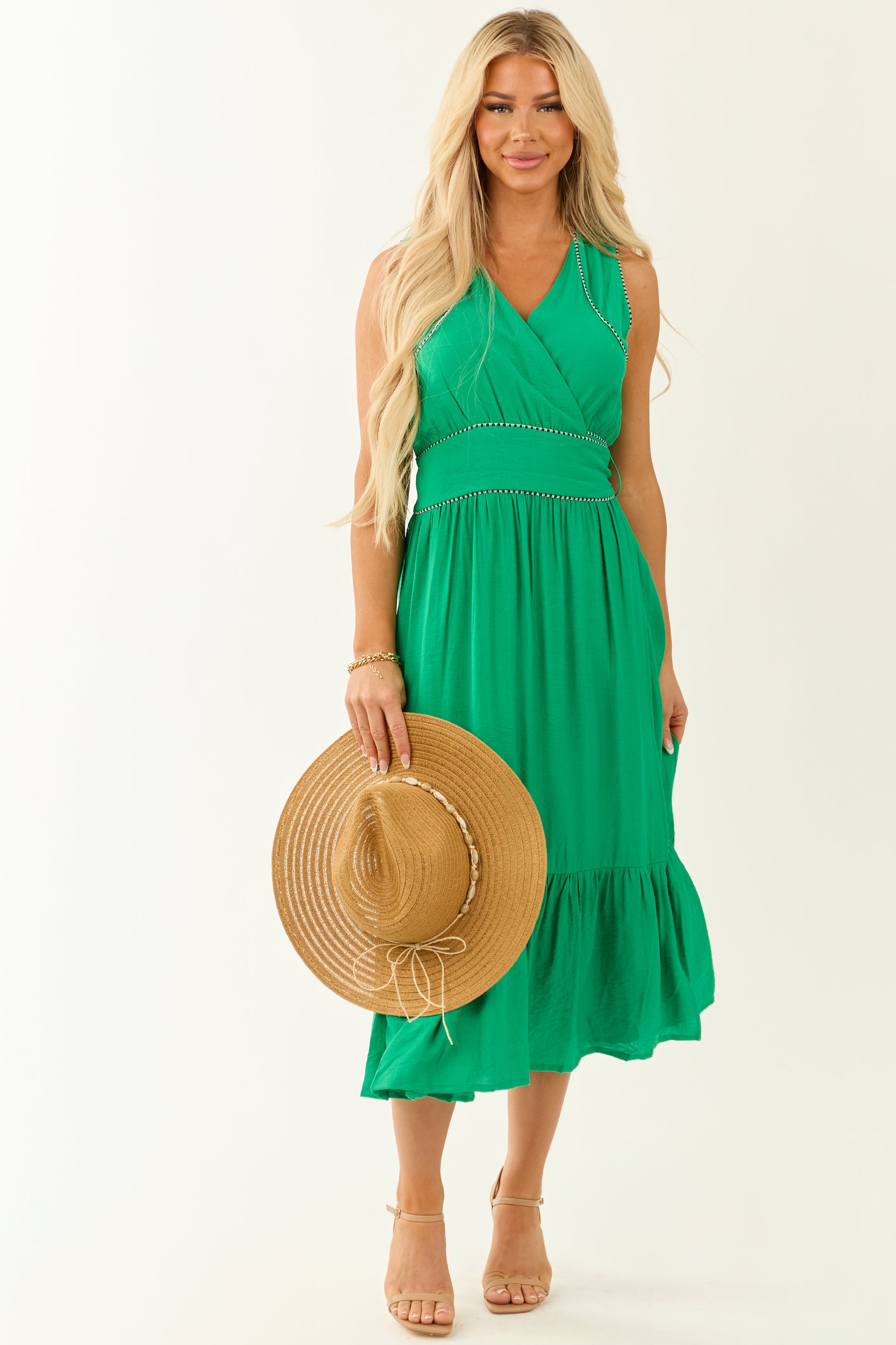 Jade V Neck Sleeveless Tiered Midi Wrap Dress