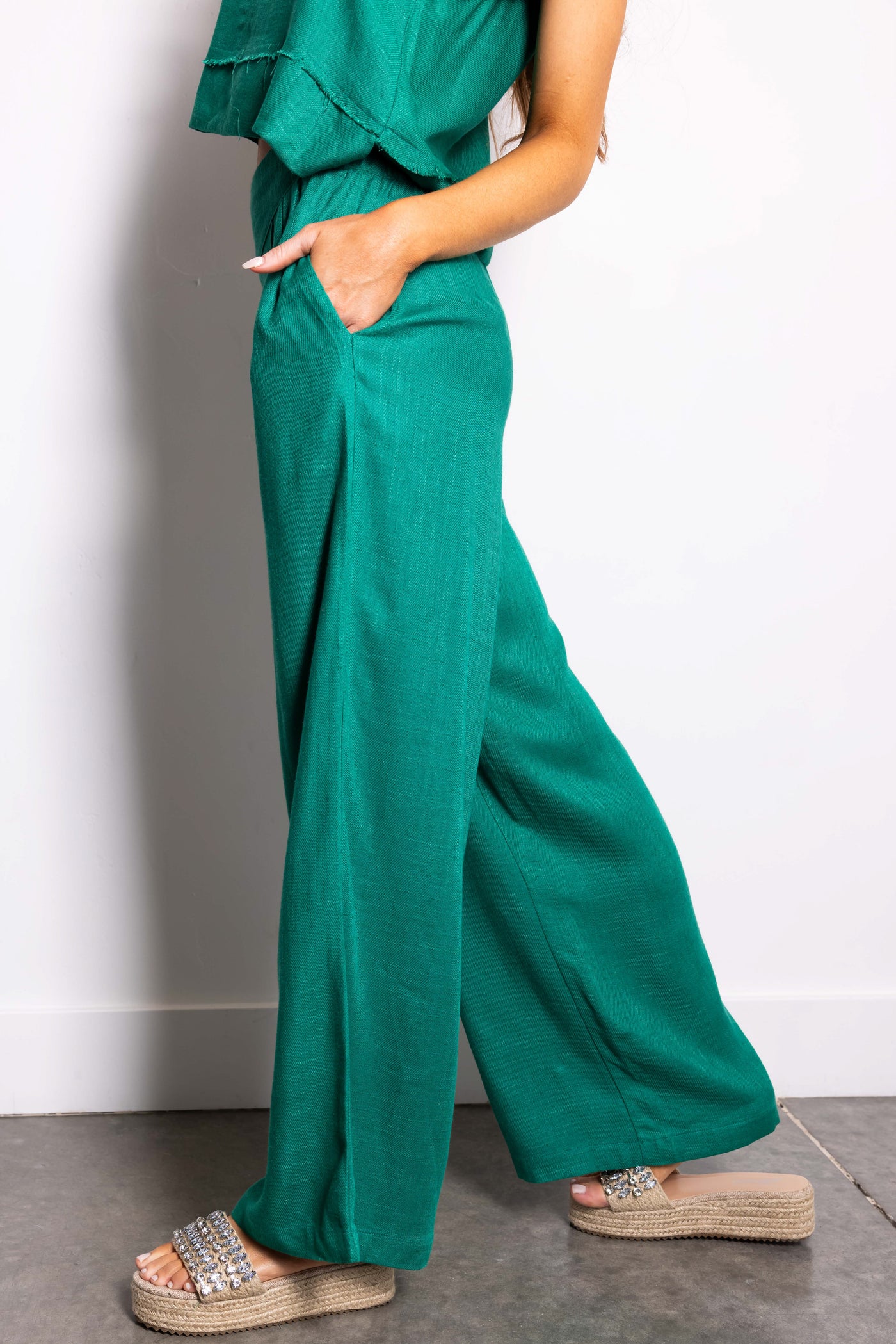 Jade Woven Sleeveless Top and Pants Set
