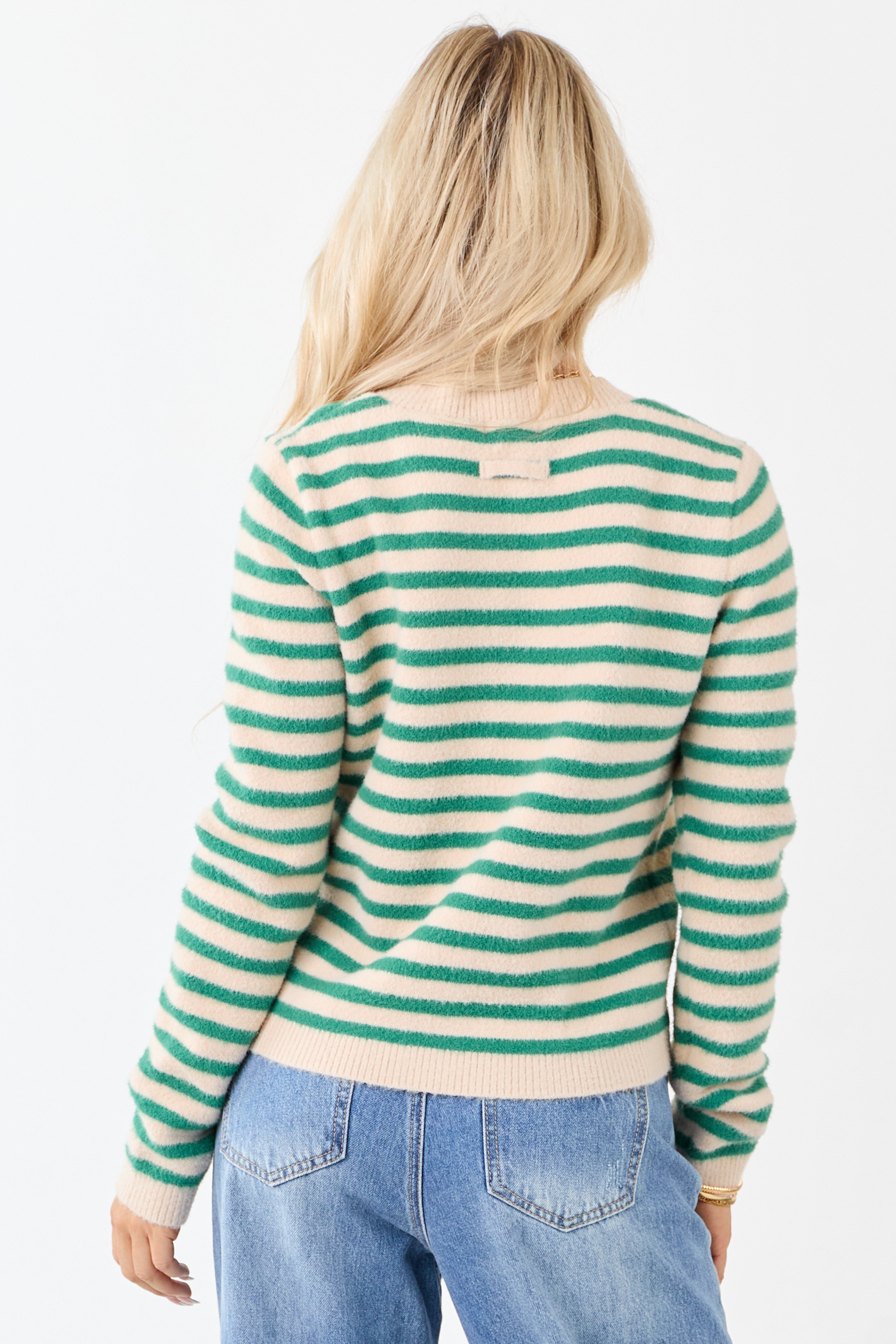 Jade and Champagne Striped Button Up Cardigan
