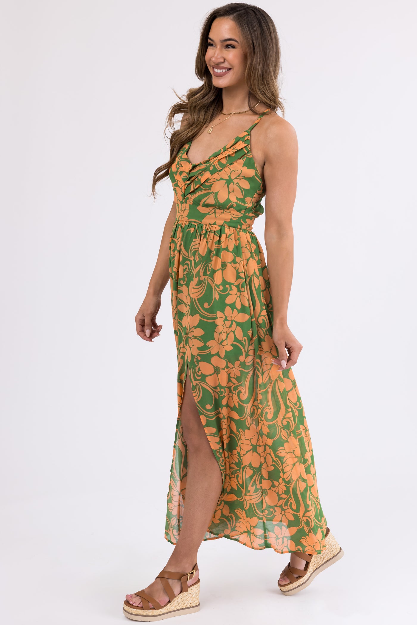 Jade and Melon Floral Print Maxi Dress