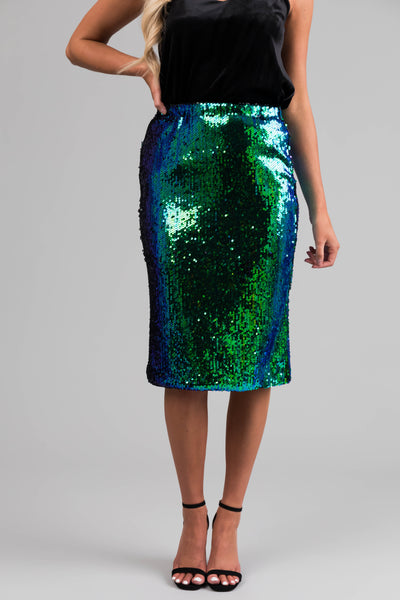 Jade and Royal Blue Sequined Elastic Skirt