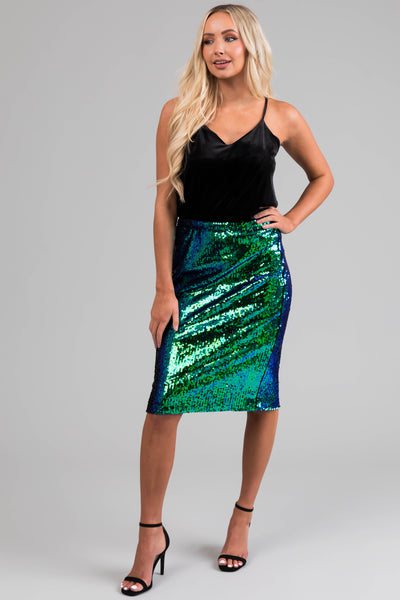 Jade and Royal Blue Sequined Elastic Skirt