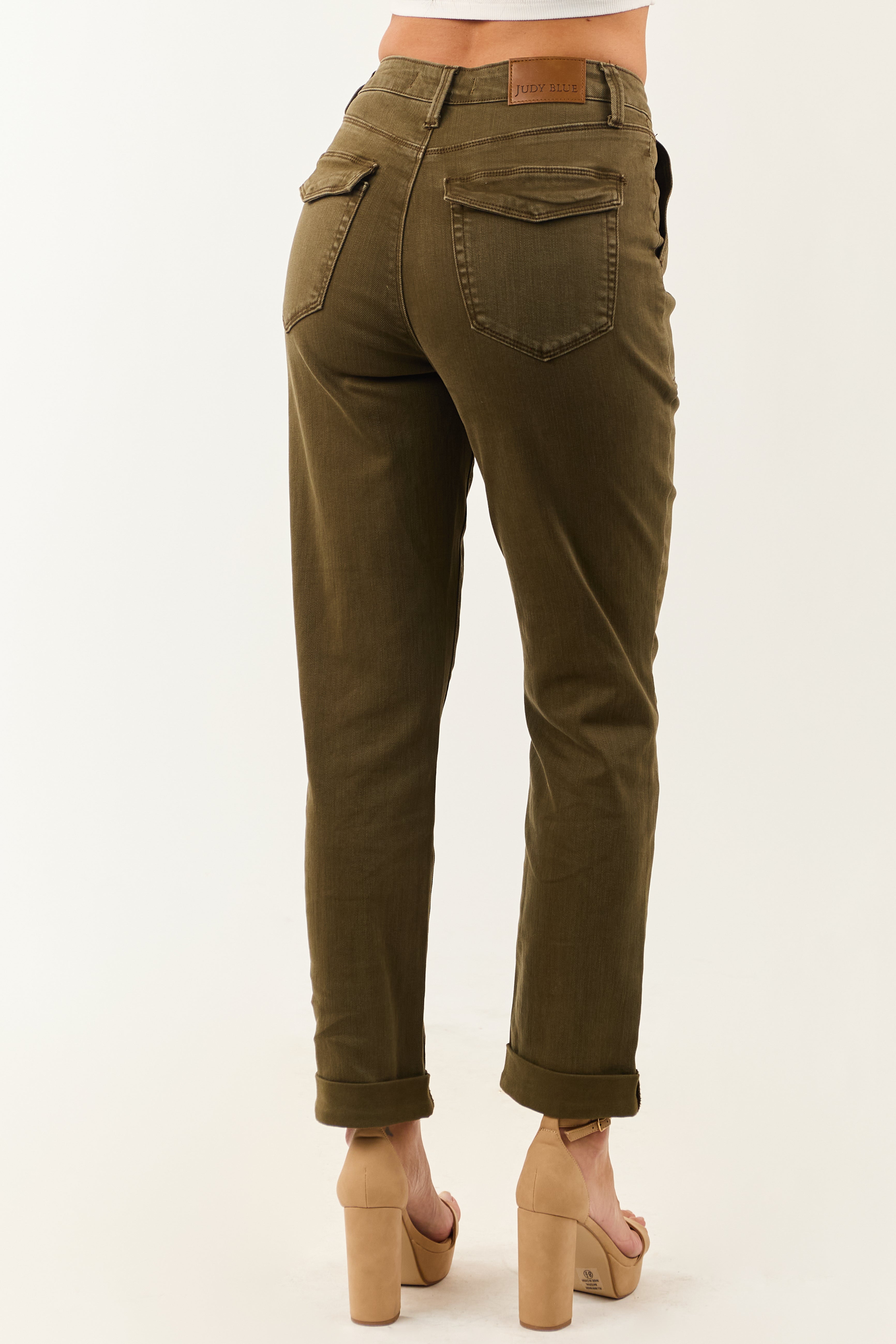 Judy Blue Army Green Cuffed Stretchy Straight Jeans