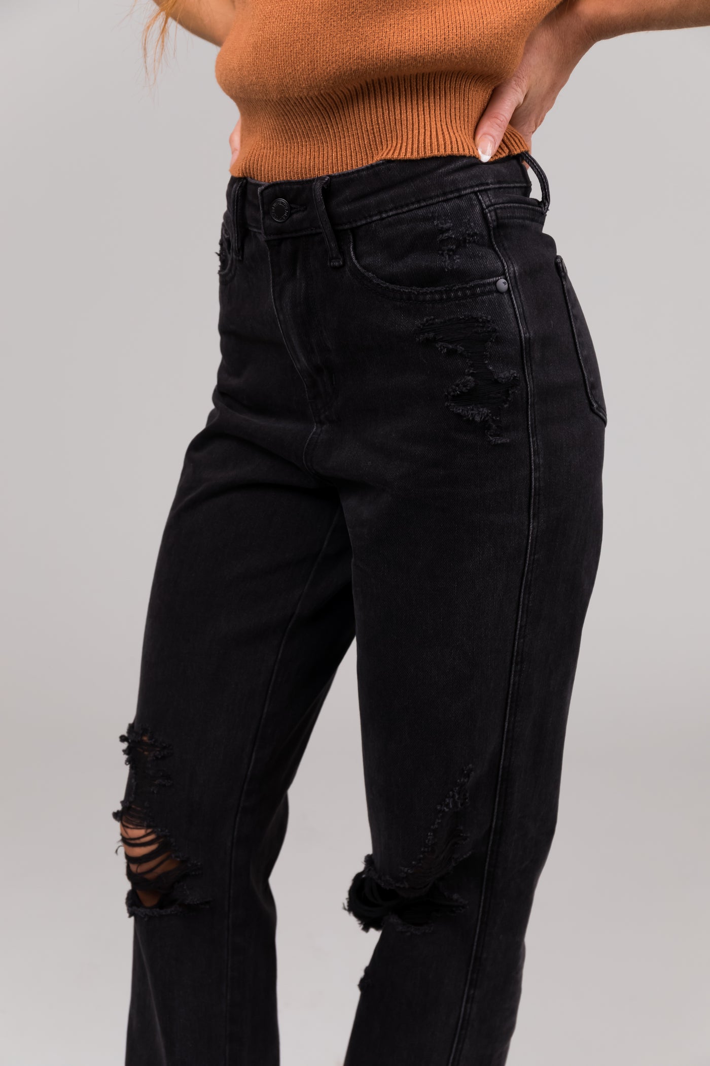 Judy Blue Black 90's Distressed Straight Jeans