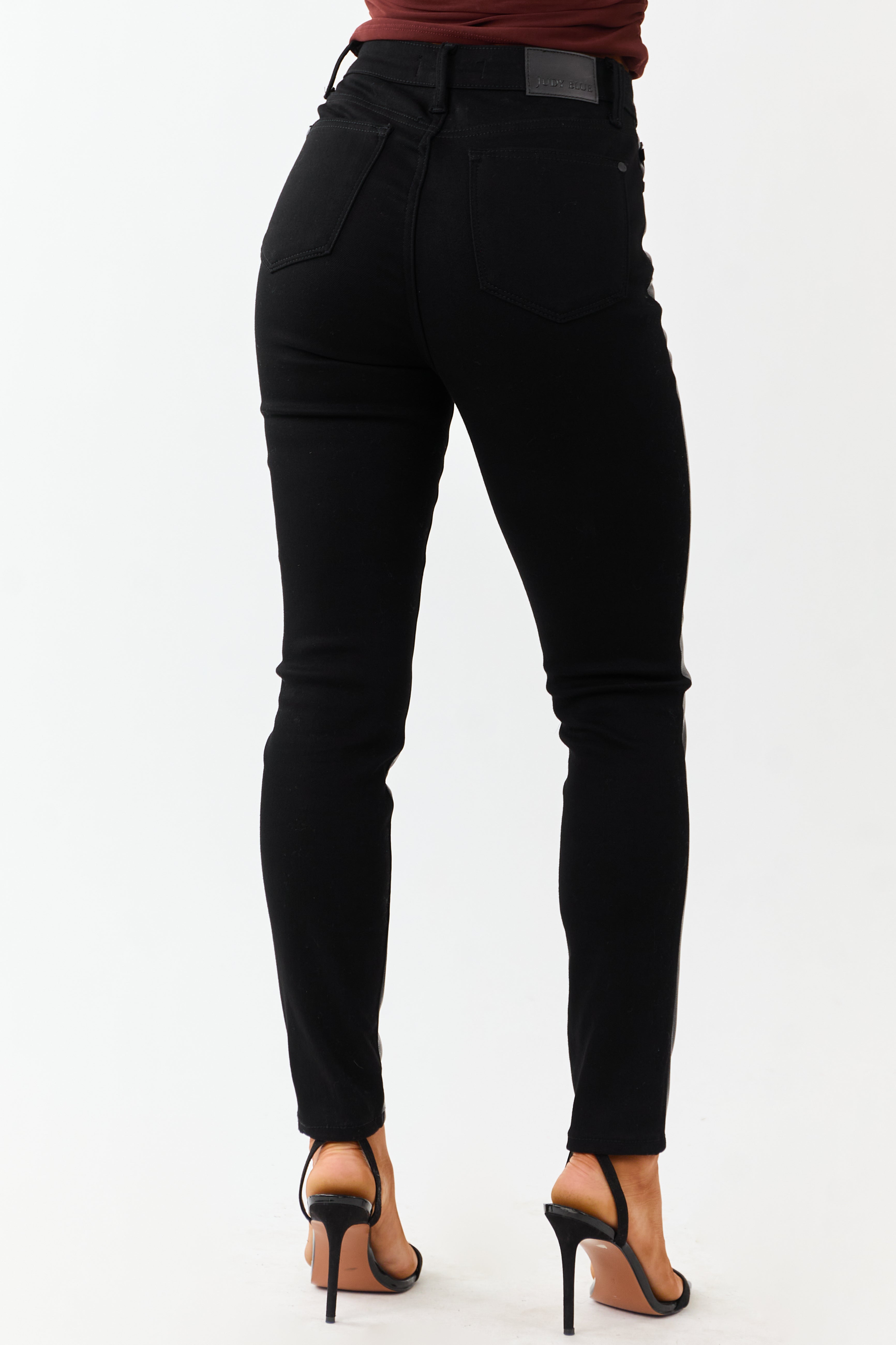 Judy Blue Black Faux Leather Denim Skinny Jeans