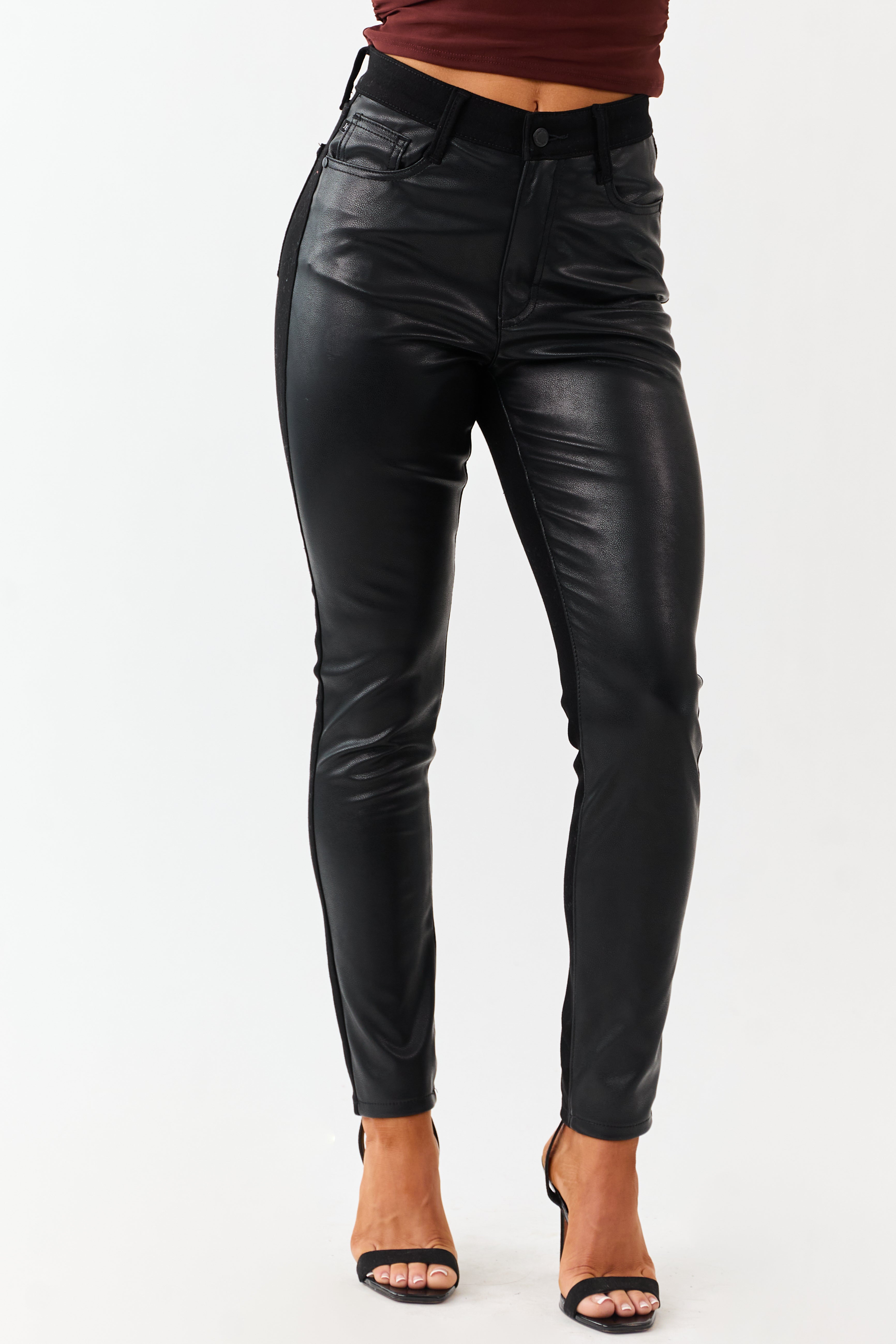 Judy Blue Black Faux Leather Denim Skinny Jeans
