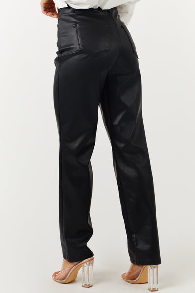 Judy Blue Black High Rise Faux Leather Straight Pants
