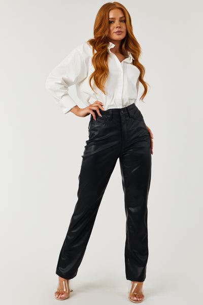 Judy Blue Black High Rise Faux Leather Straight Pants