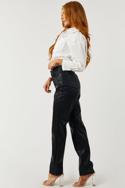 Judy Blue Black High Rise Faux Leather Straight Pants