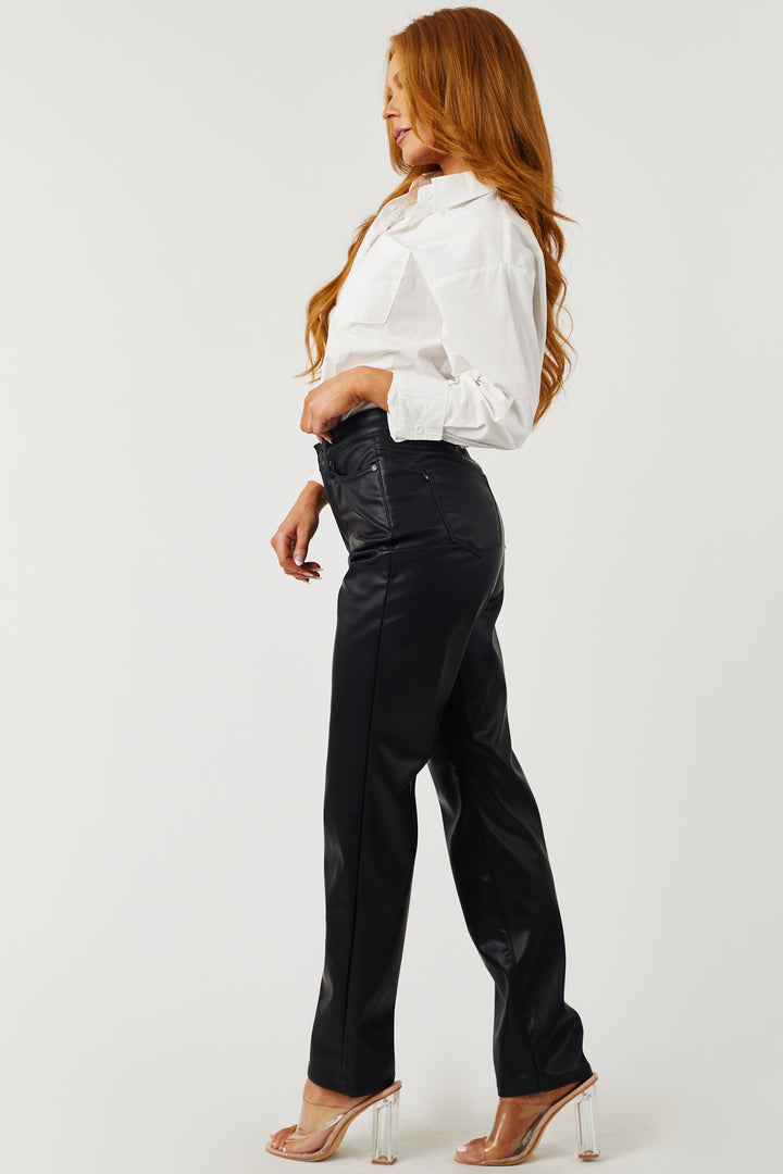 Judy Blue Black High Rise Faux Leather Straight Pants