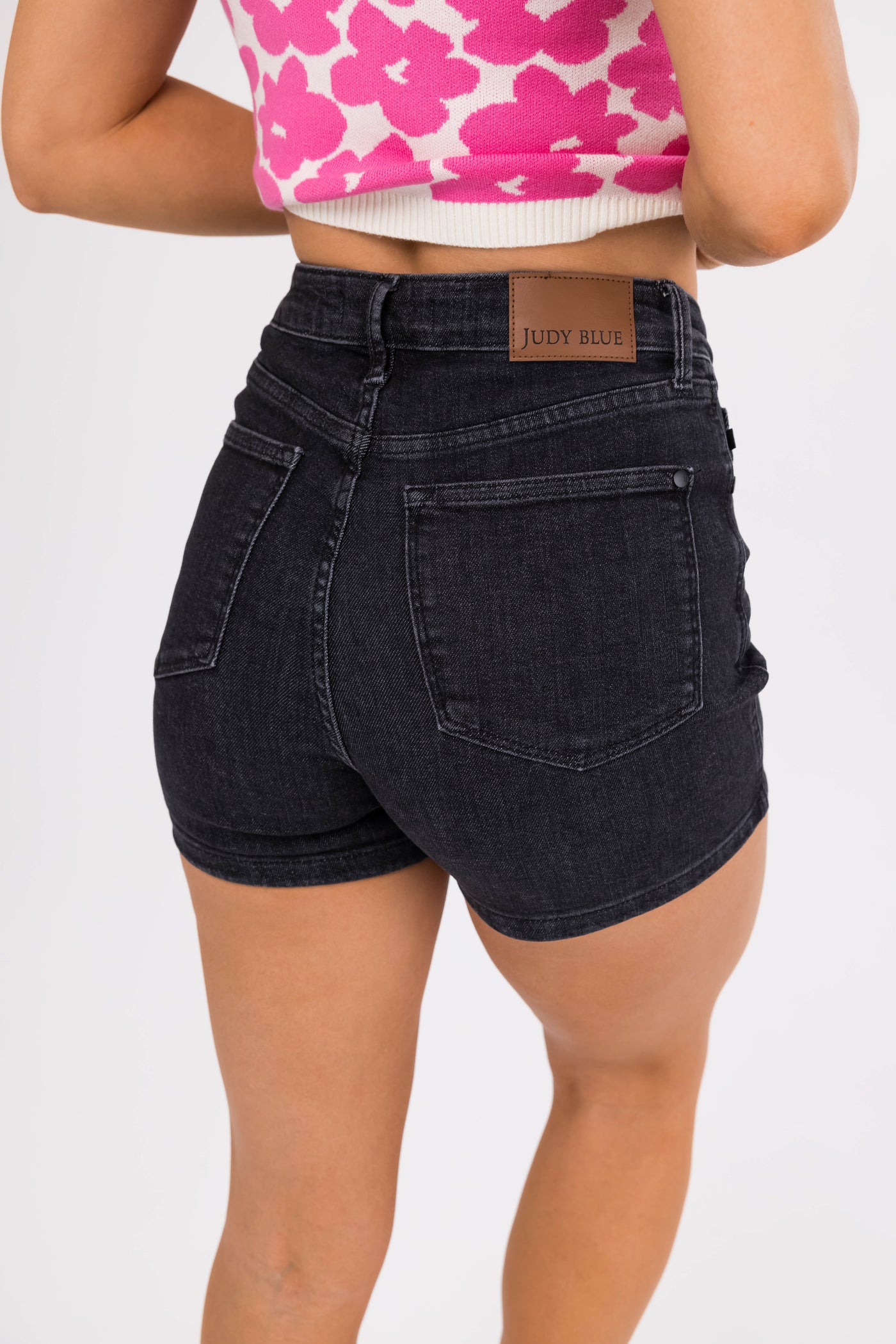 Judy Blue Black Tummy Control Mid Thigh Shorts