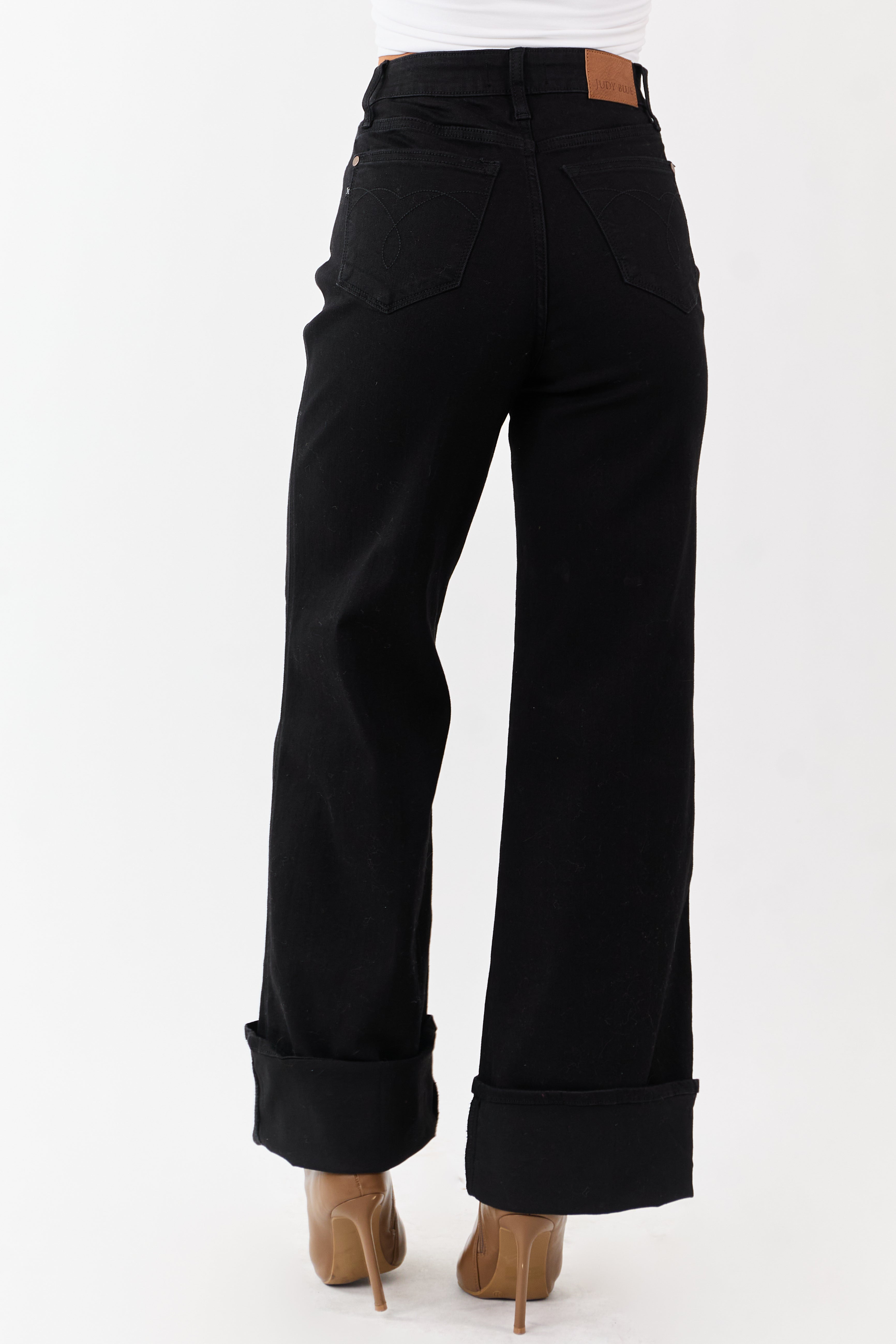 Judy Blue Black Wide Leg Cuffed Stretchy Jeans