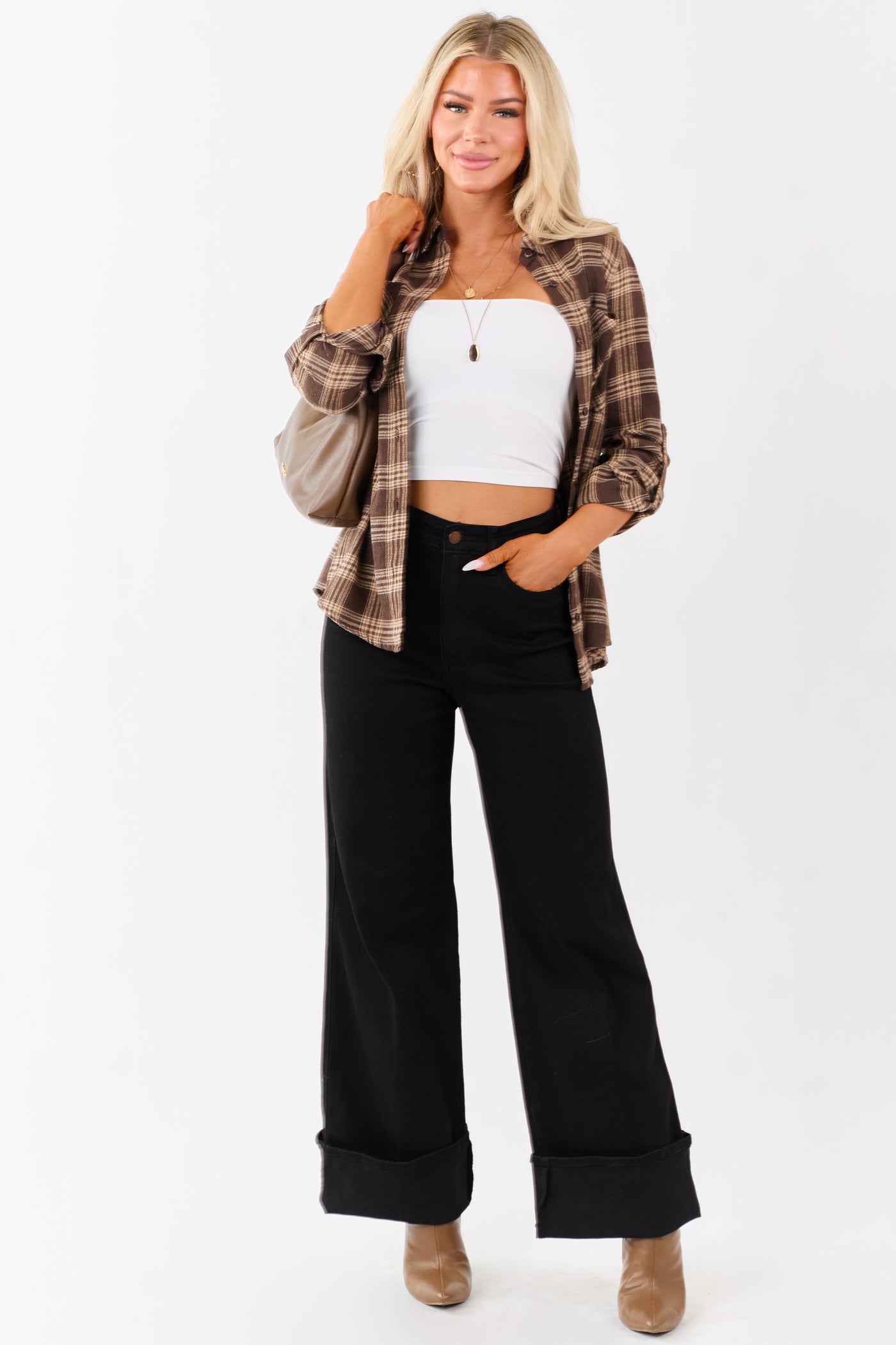 Judy Blue Black Wide Leg Cuffed Stretchy Jeans