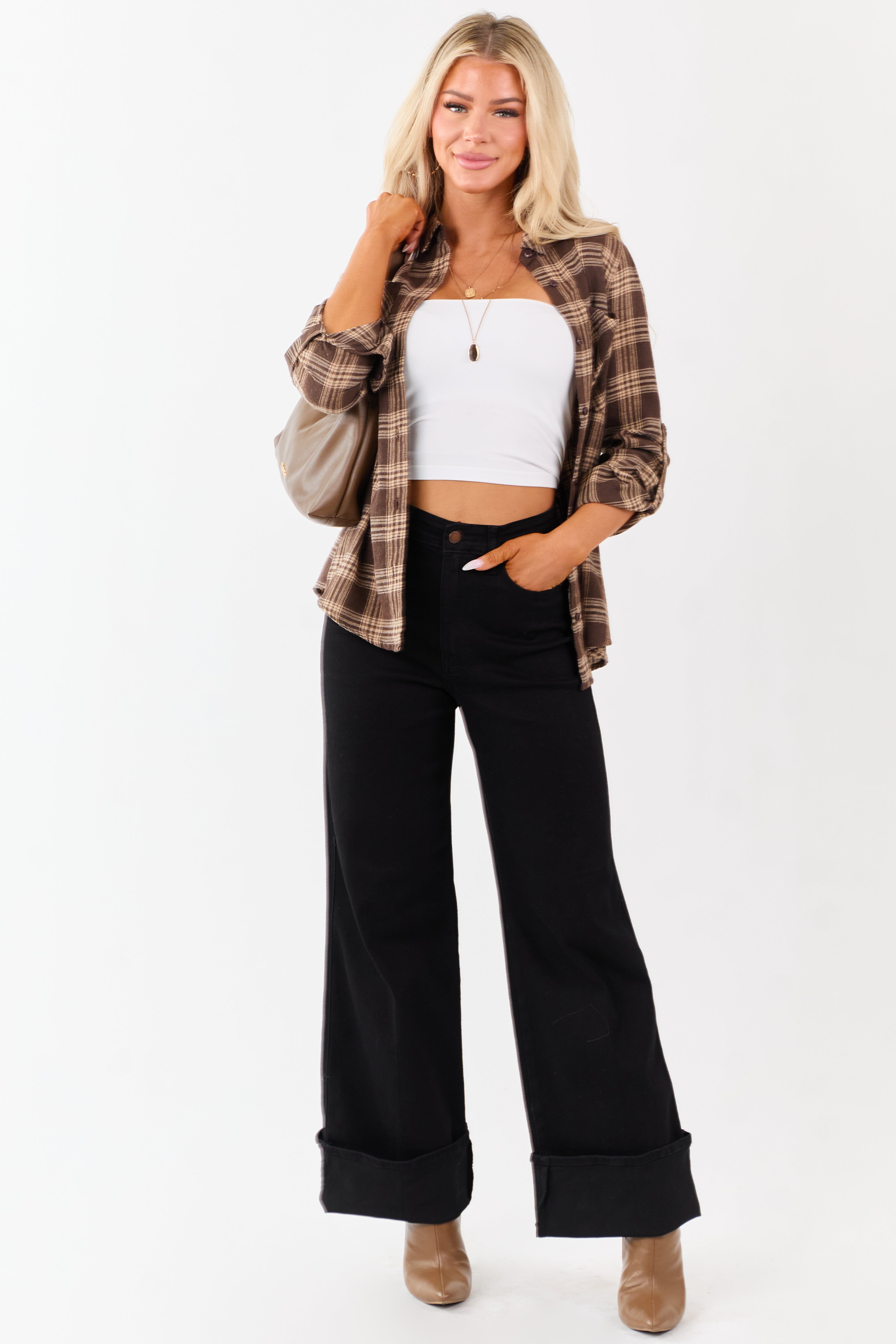 Judy Blue Black Wide Leg Cuffed Stretchy Jeans