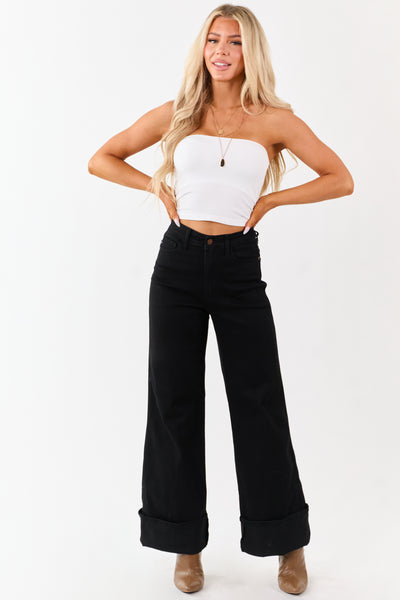 Judy Blue Black Wide Leg Cuffed Stretchy Jeans