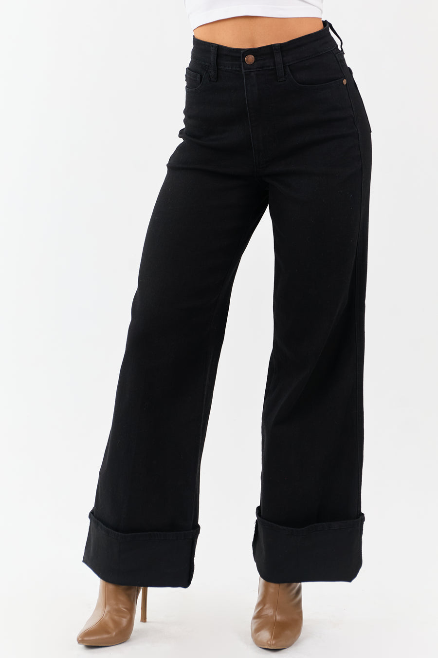 Judy Blue Black Wide Leg Cuffed Stretchy Jeans