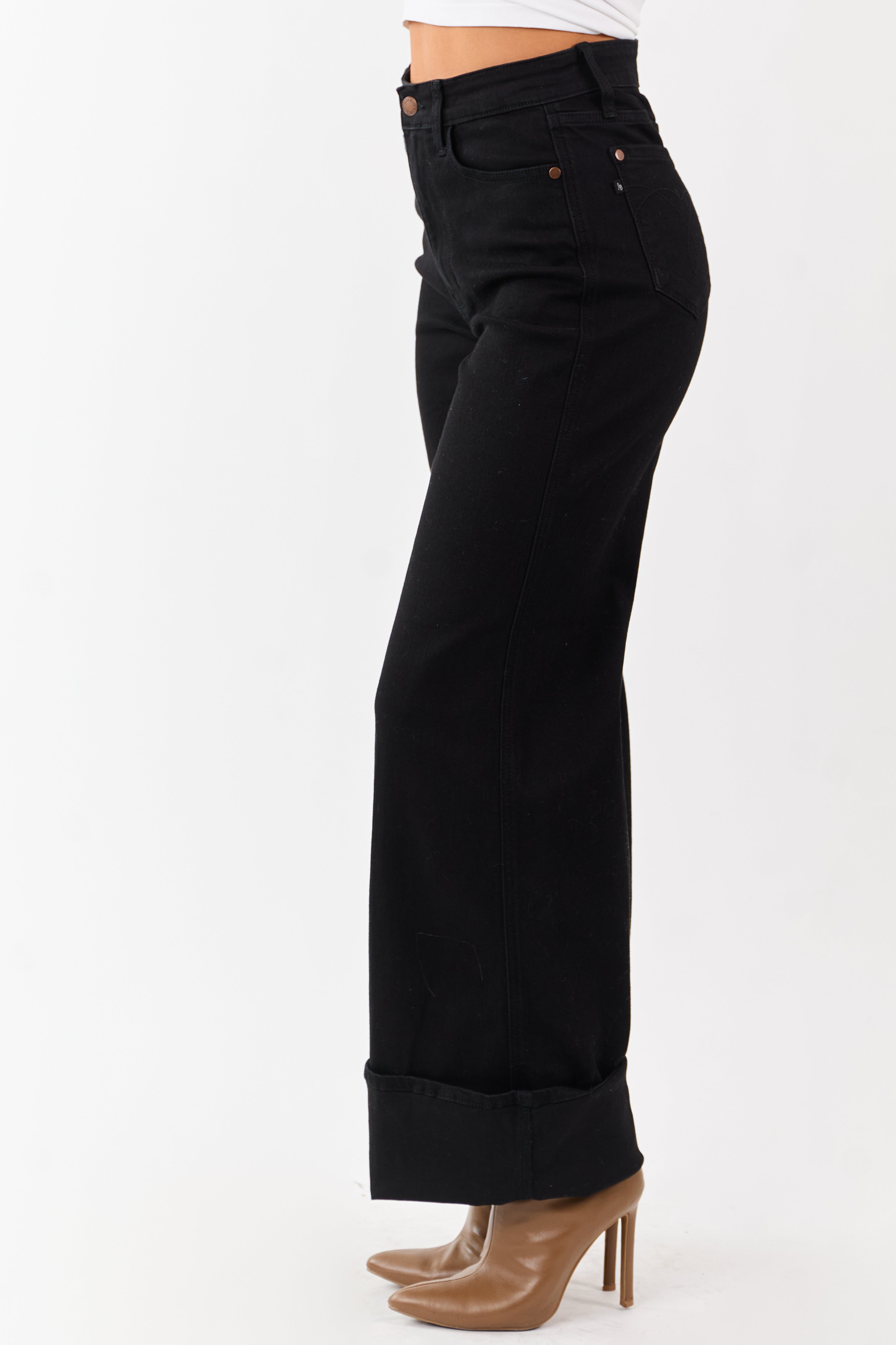 Judy Blue Black Wide Leg Cuffed Stretchy Jeans