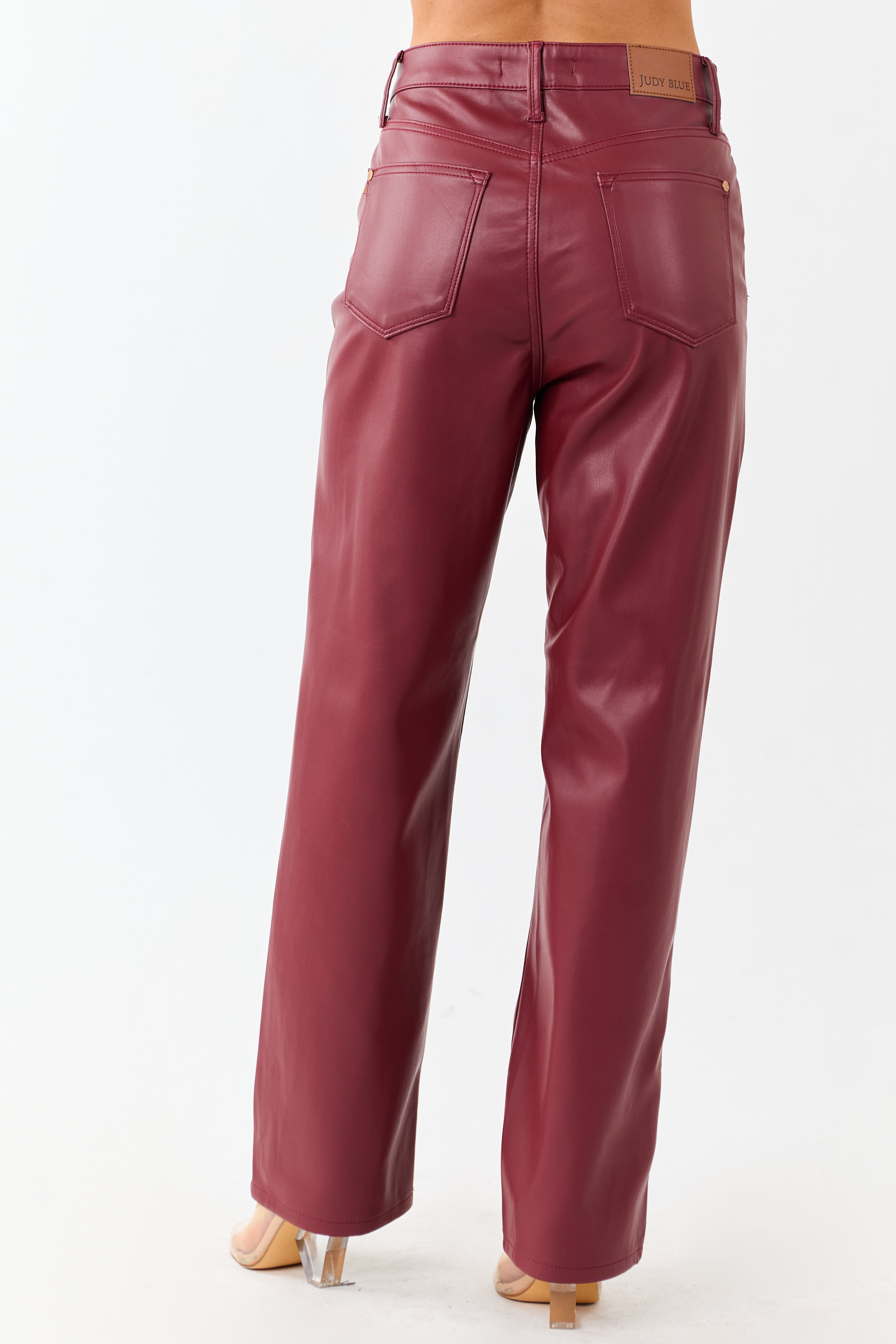 Judy Blue Burgundy Faux Leather Tummy Control Pants