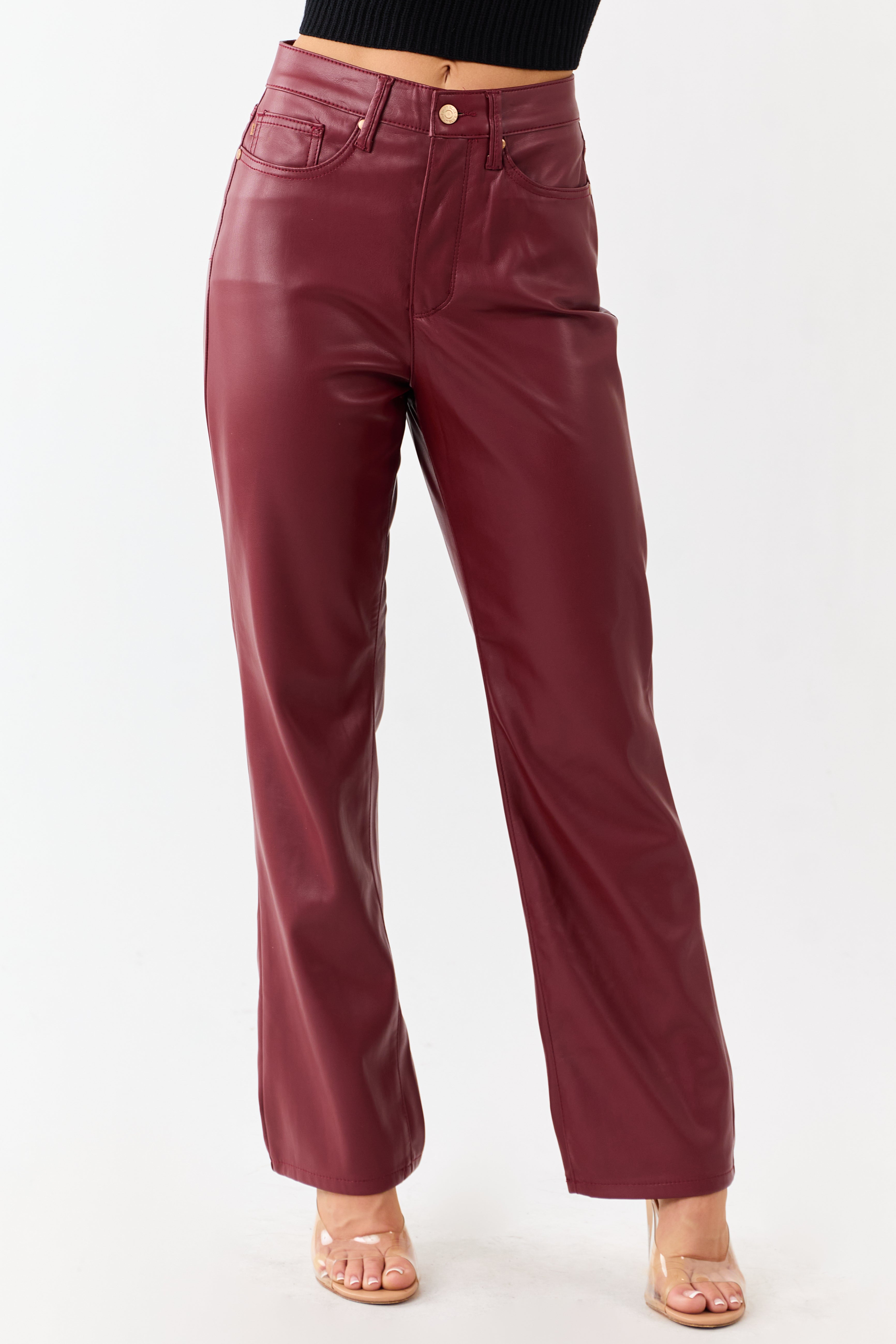 Judy Blue Burgundy Faux Leather Tummy Control Pants