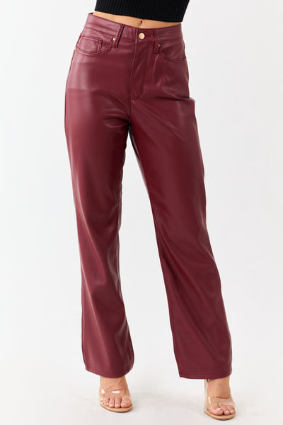 Judy Blue Burgundy Faux Leather Tummy Control Pants