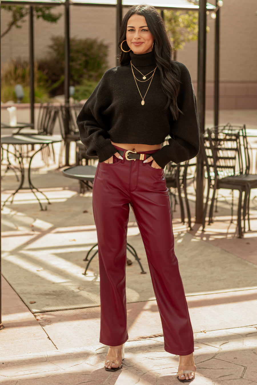 Judy Blue Burgundy Faux Leather Tummy Control Pants