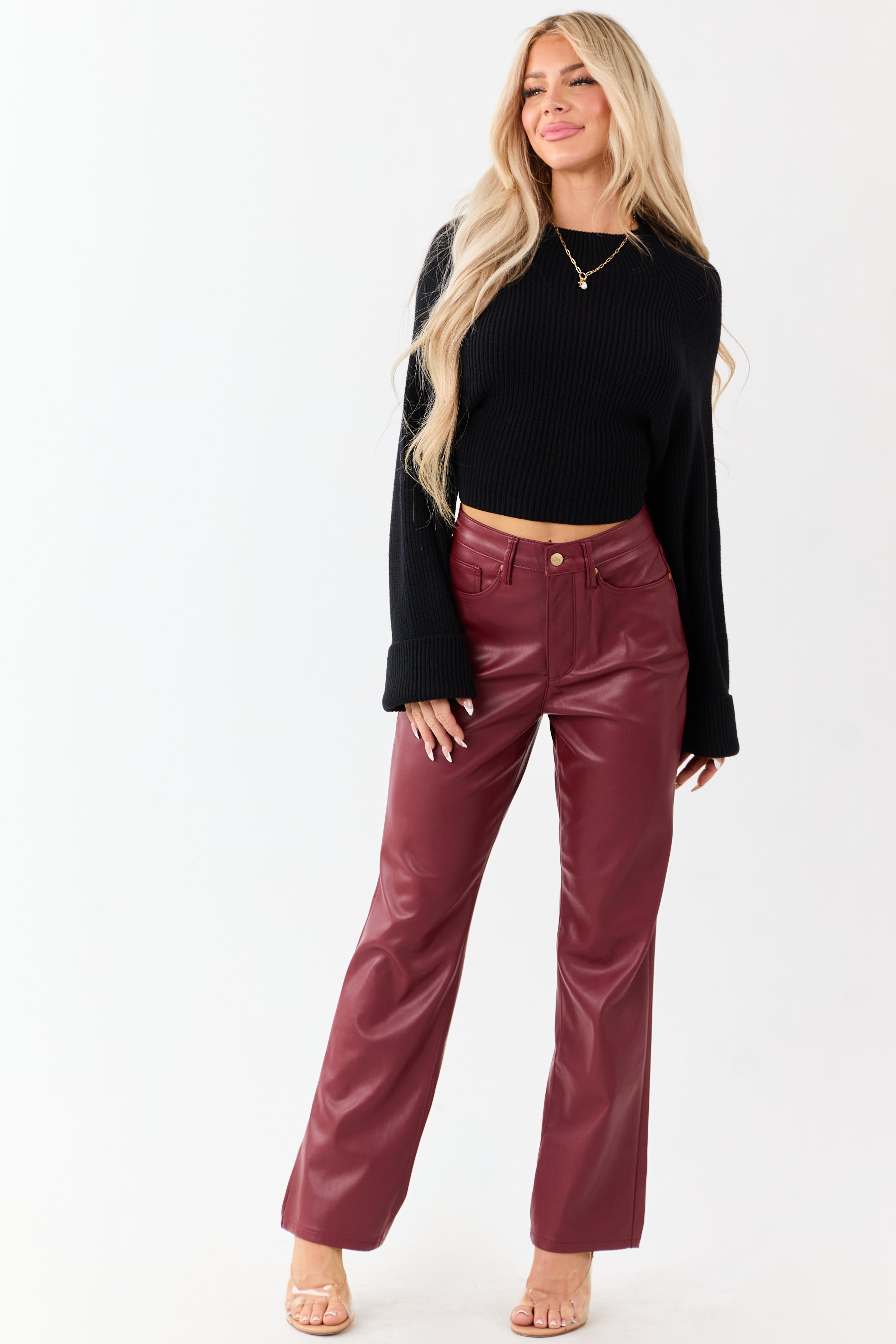 Judy Blue Burgundy Faux Leather Tummy Control Pants