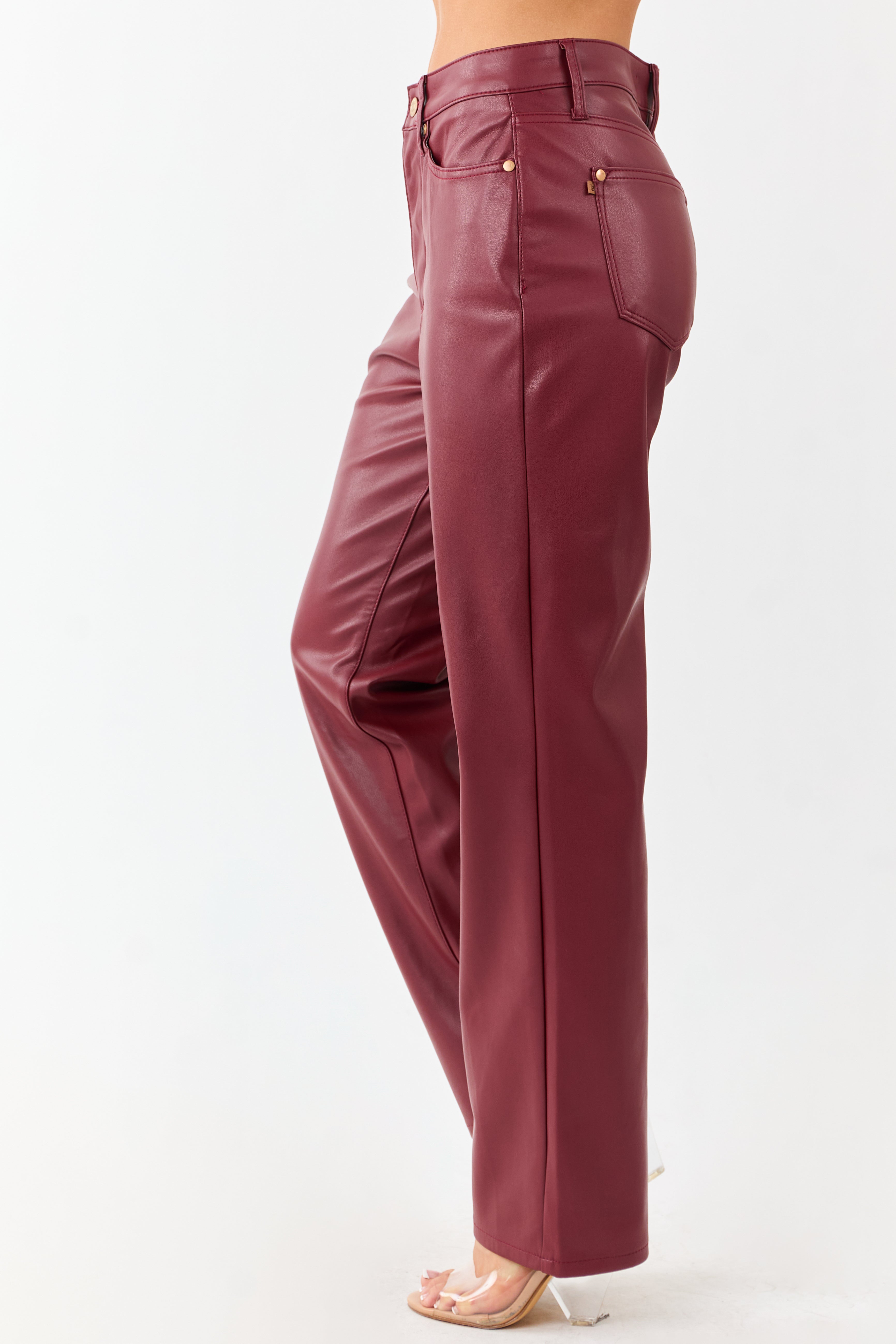 Judy Blue Burgundy Faux Leather Tummy Control Pants