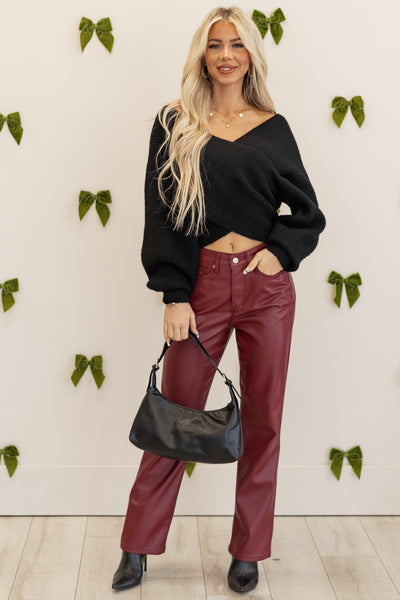 Judy Blue Burgundy Faux Leather Tummy Control Pants