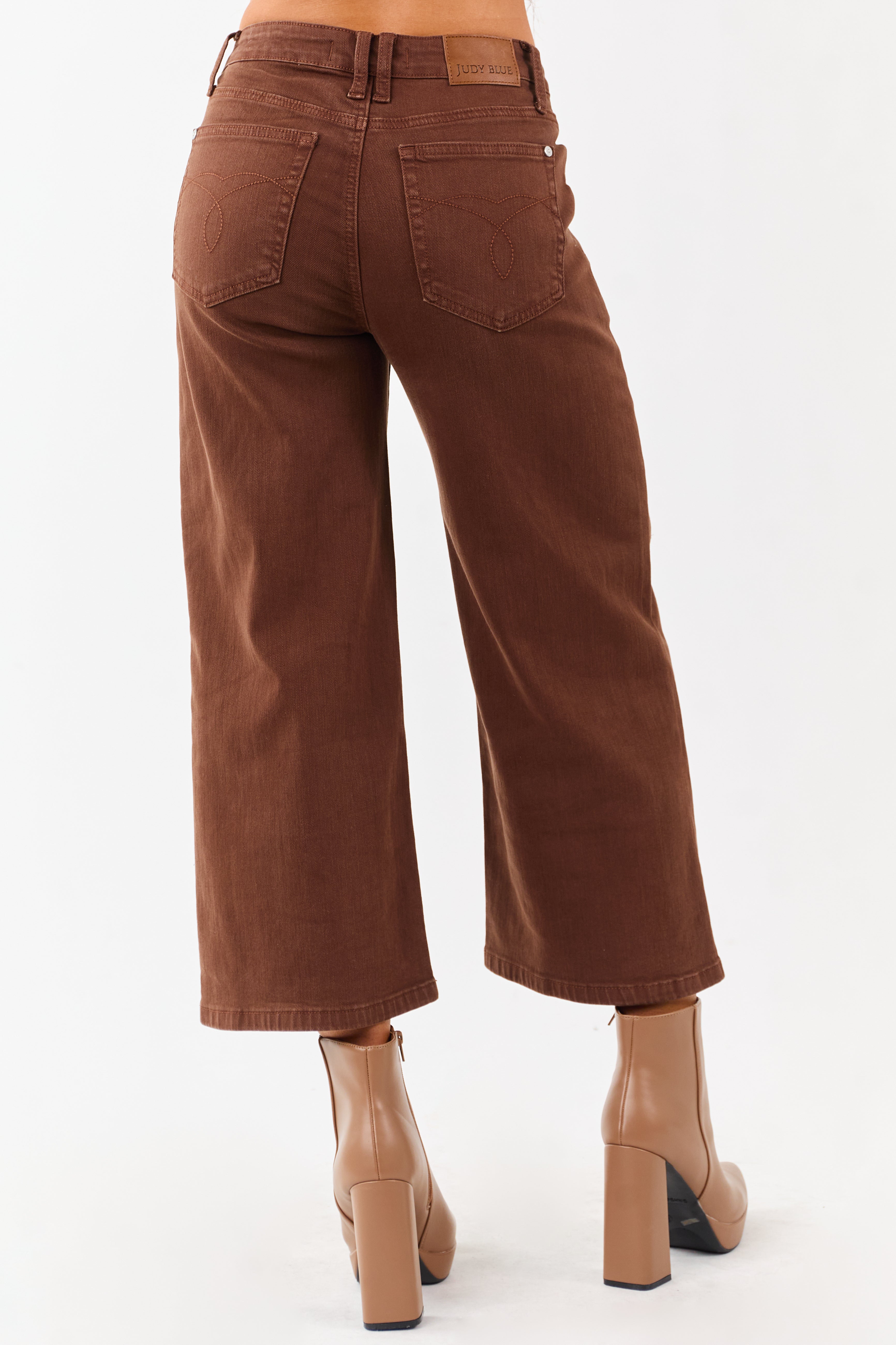 Judy Blue Coffee Wide Leg Stretchy Cropped Jeans