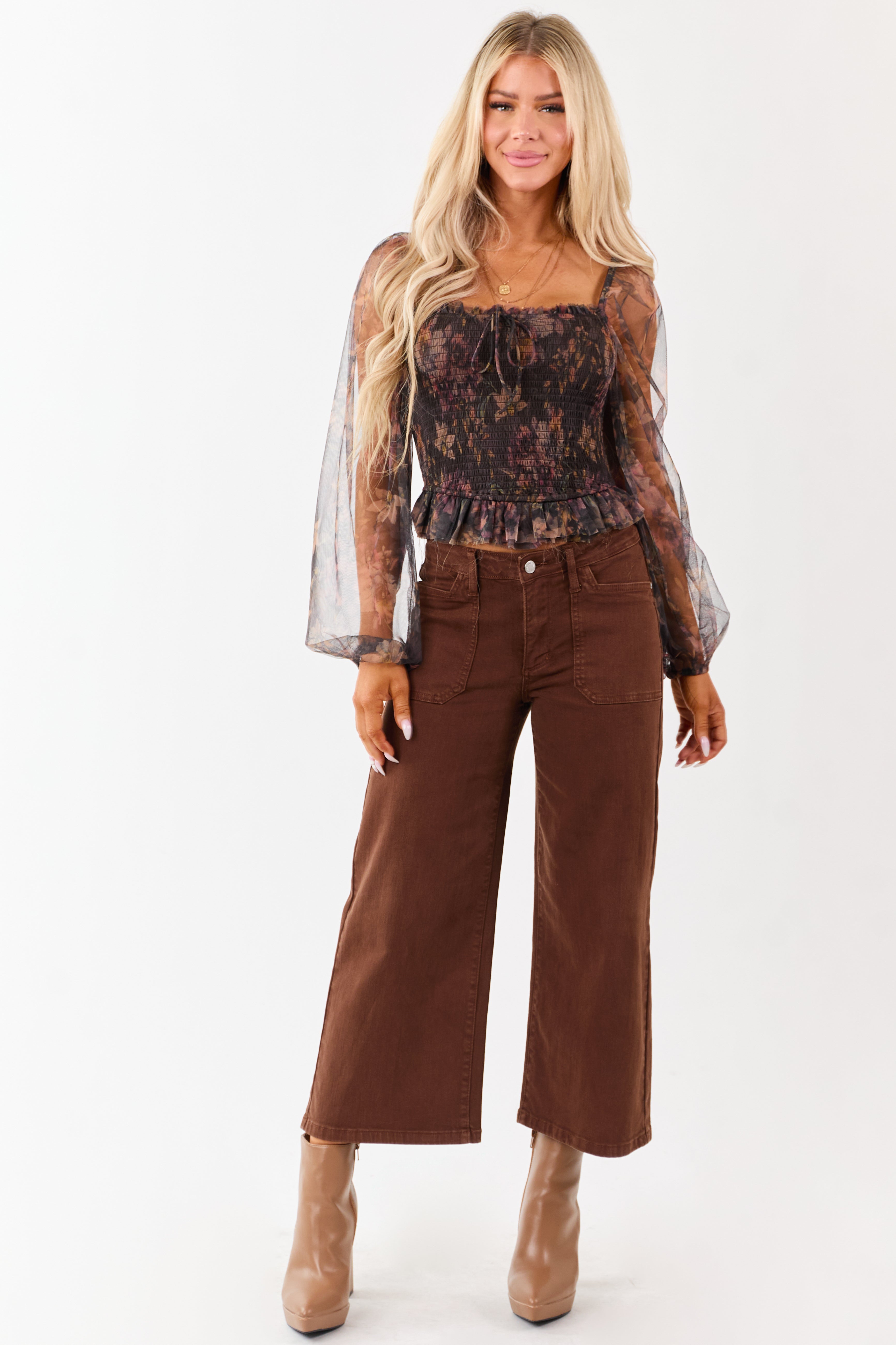 Judy Blue Coffee Wide Leg Stretchy Cropped Jeans
