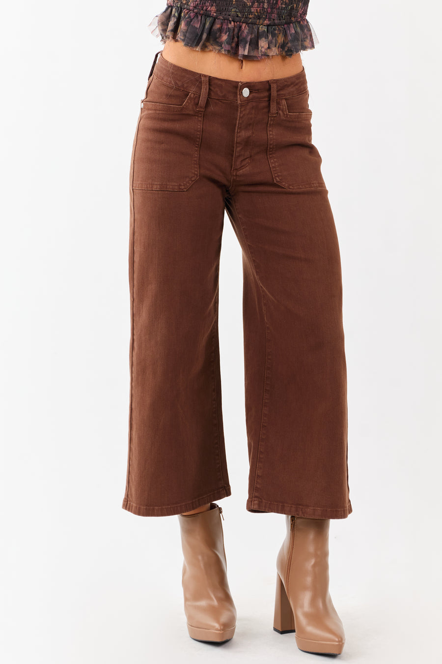 Judy Blue Coffee Wide Leg Stretchy Cropped Jeans