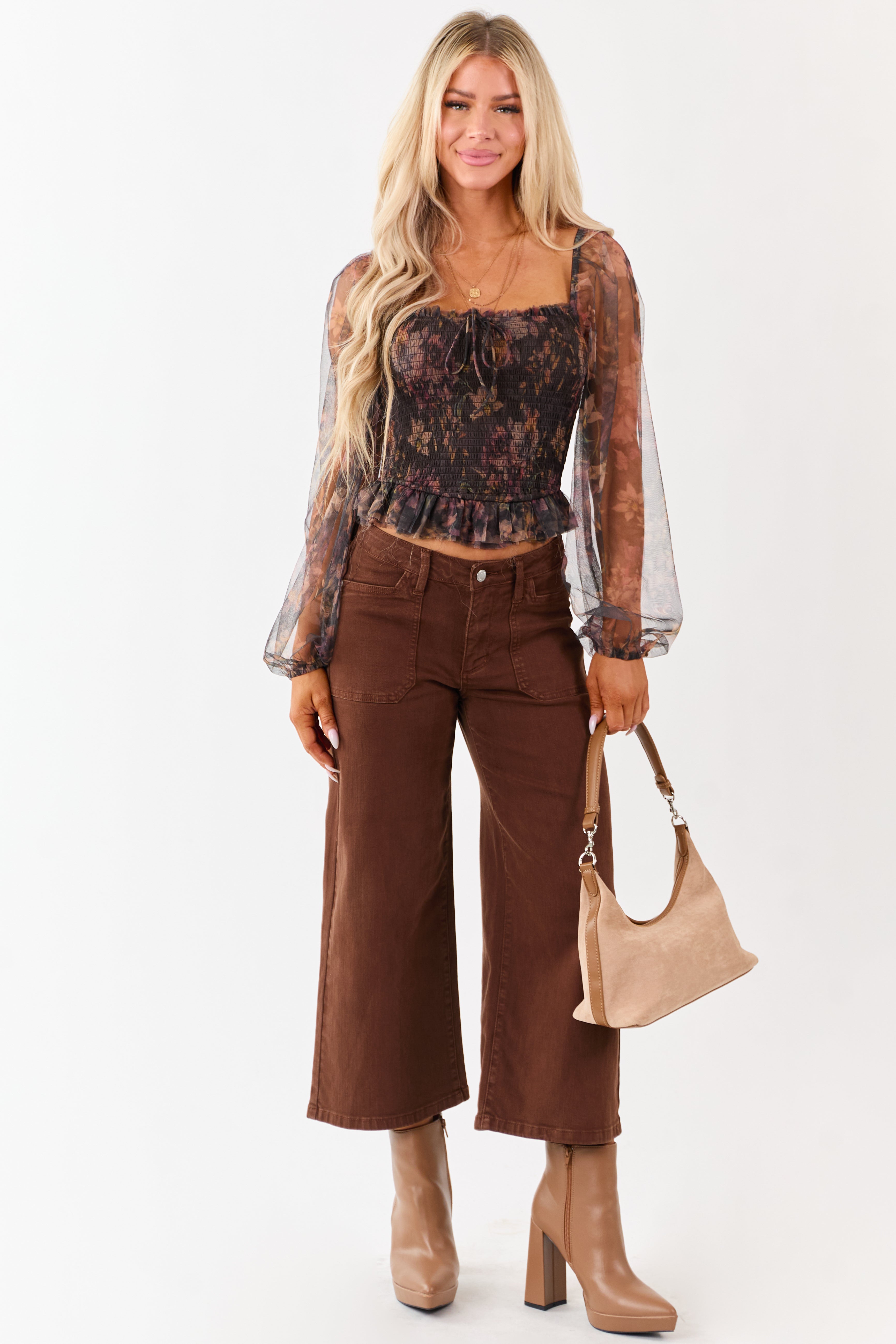 Judy Blue Coffee Wide Leg Stretchy Cropped Jeans