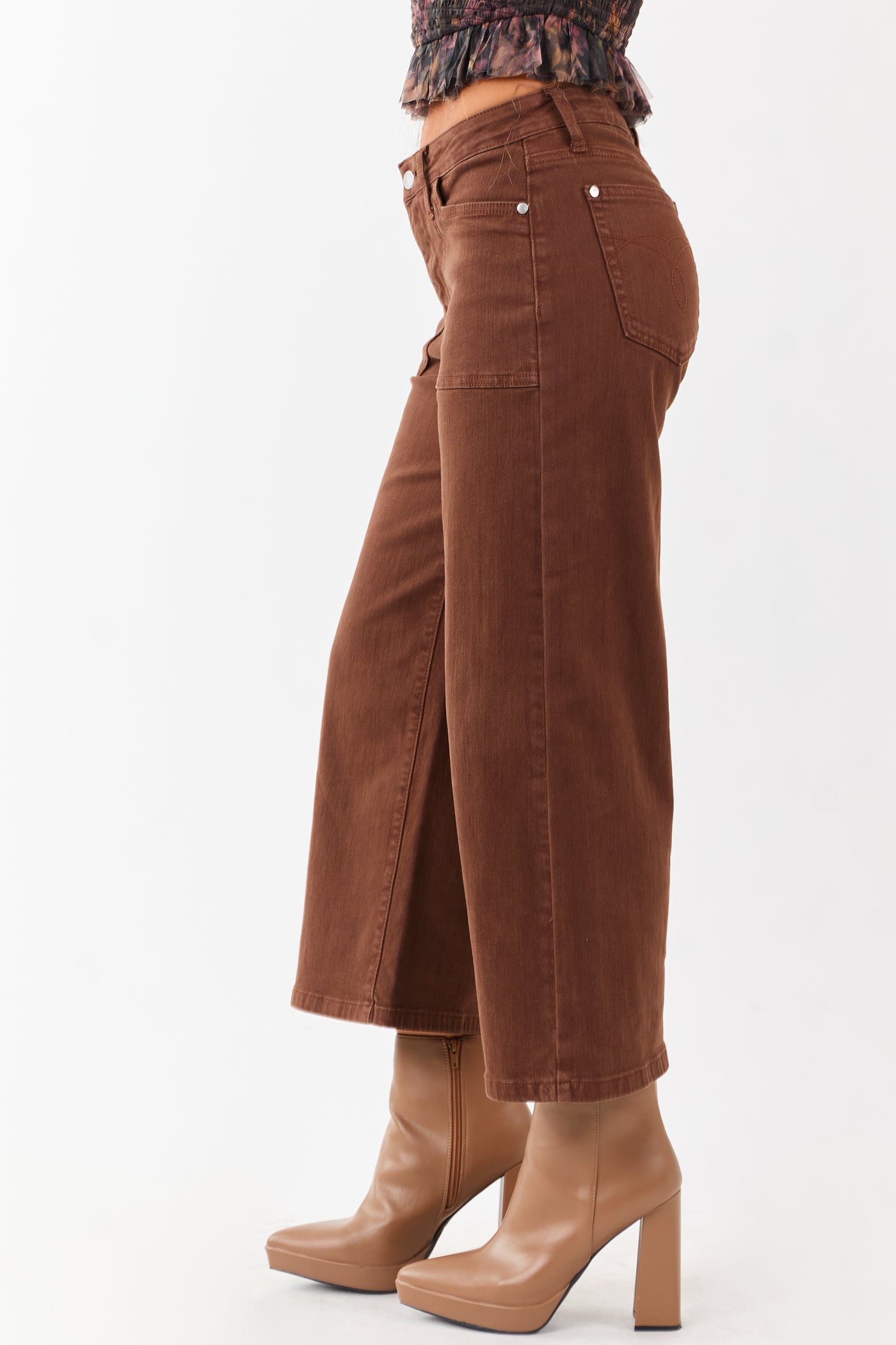 Judy Blue Coffee Wide Leg Stretchy Cropped Jeans